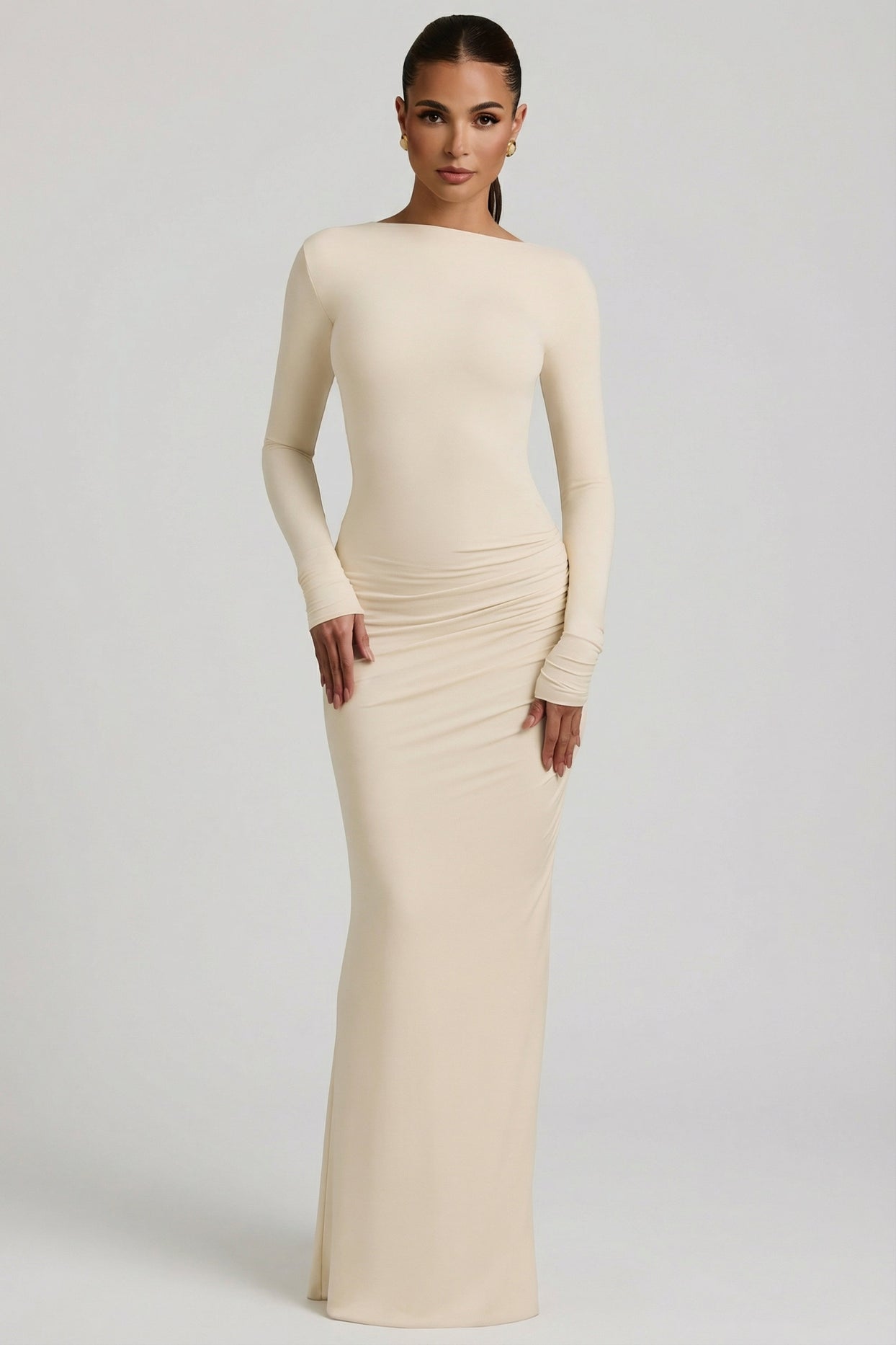 Modal Ruched Backless Maxi Dress in Ivory - 6