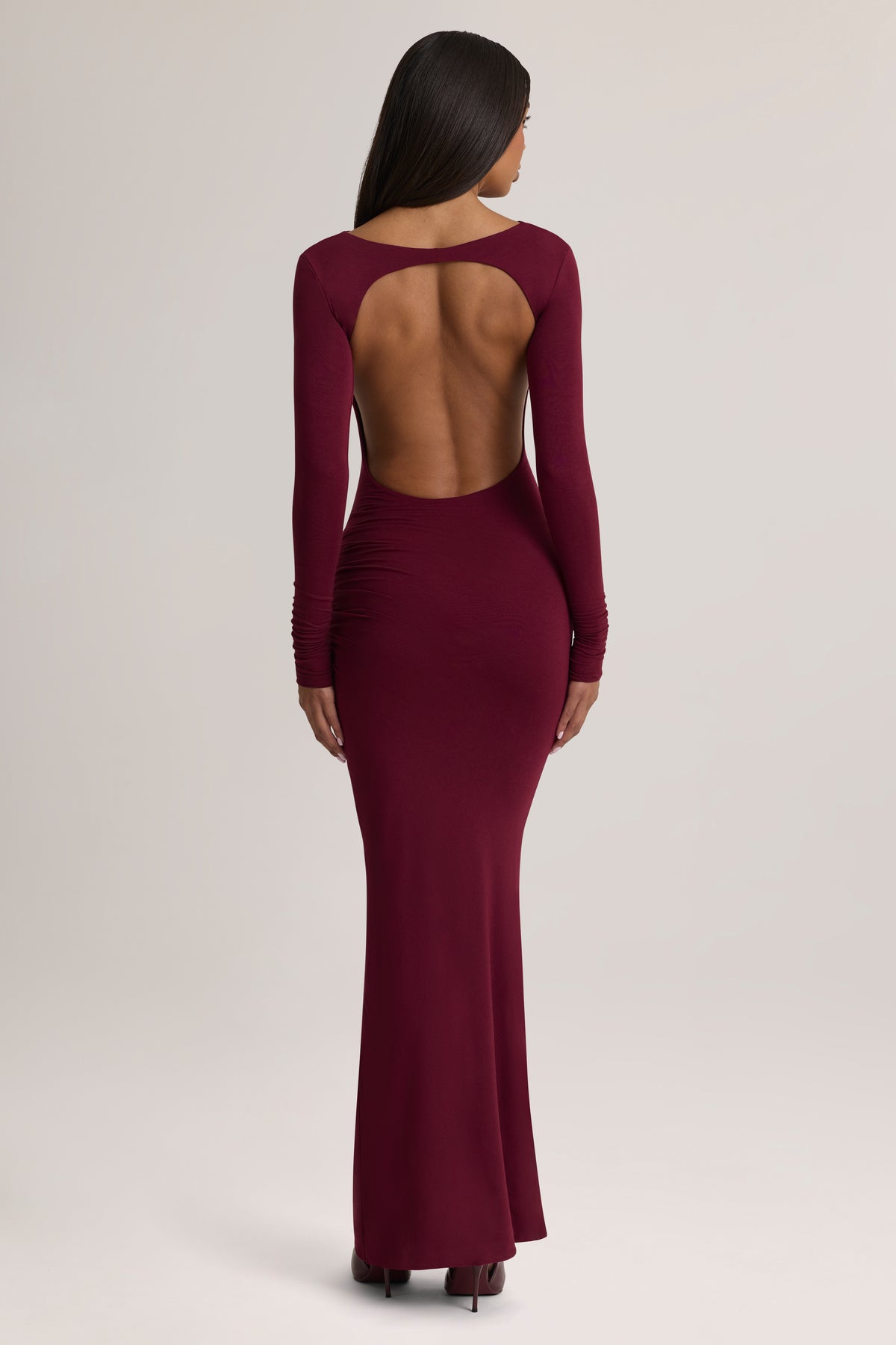 Modal Ruched Backless Maxi Dress in Wine