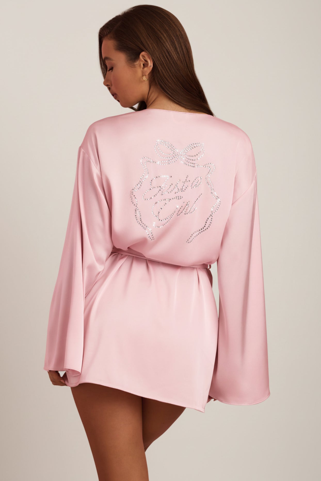 Embellished Wrap-Over Robe in Baby Pink - 2