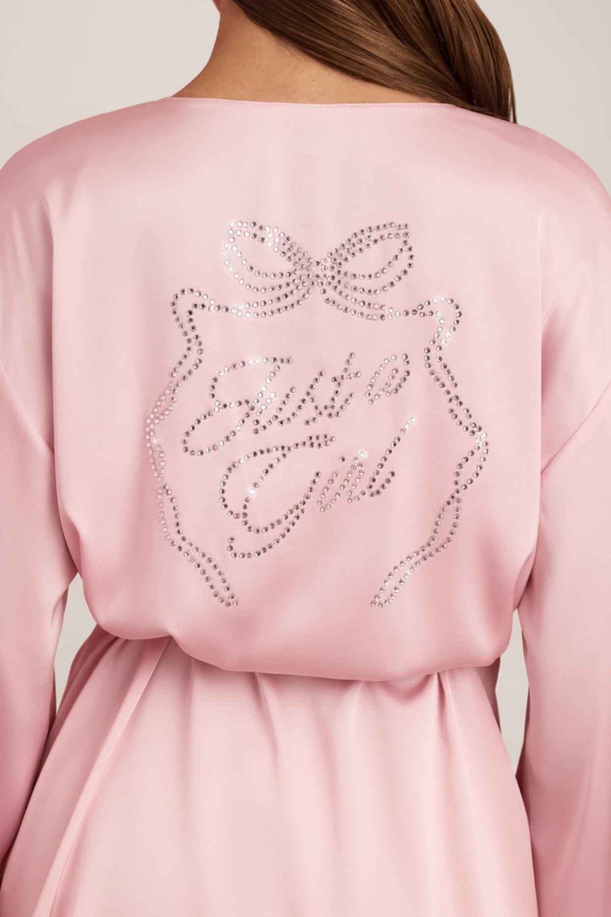 Embellished Wrap-Over Robe in Baby Pink - 4