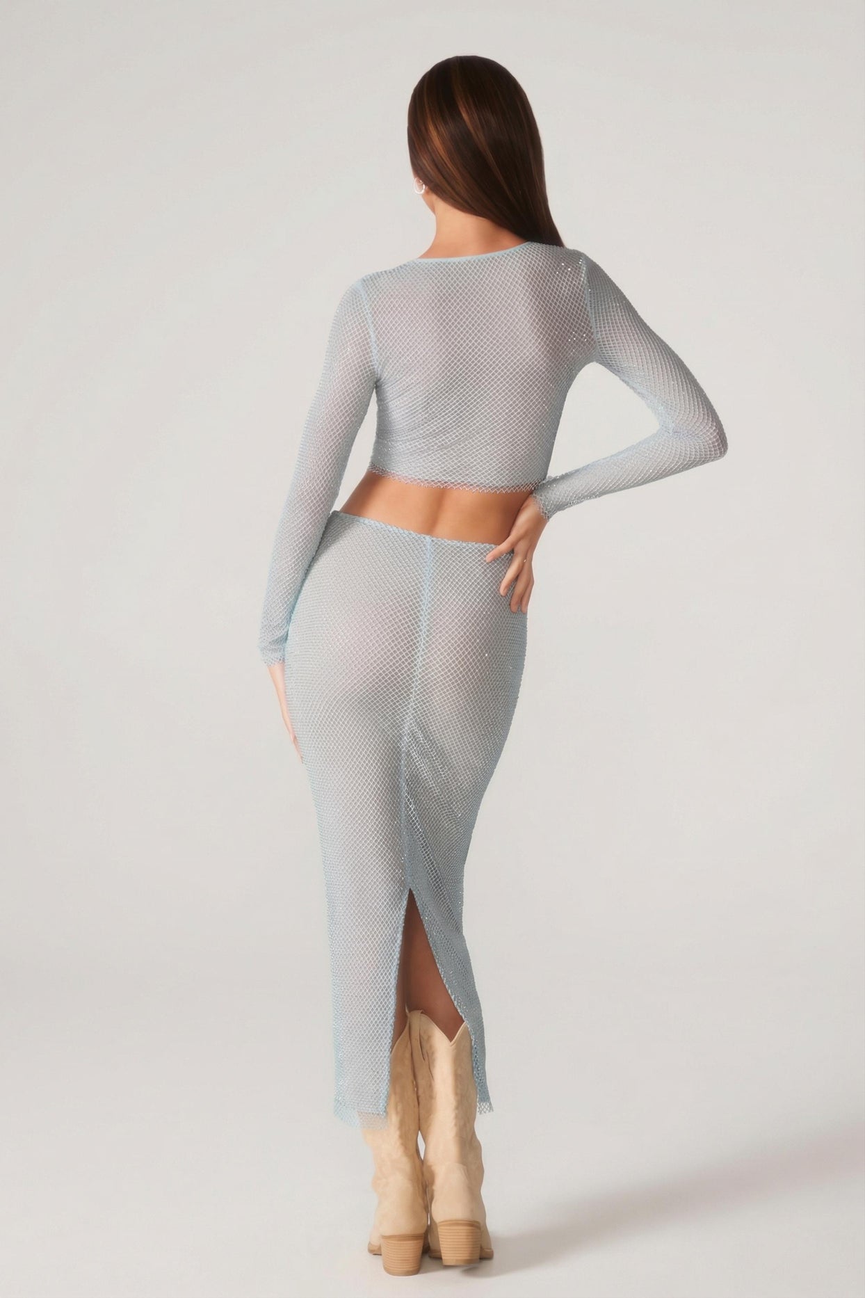Embellished Low Rise Maxi Skirt in Aqua - 2