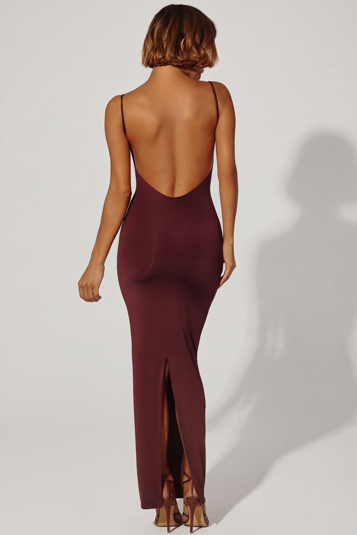 Ruched Bodycon Maxi Dress in Brown - 2