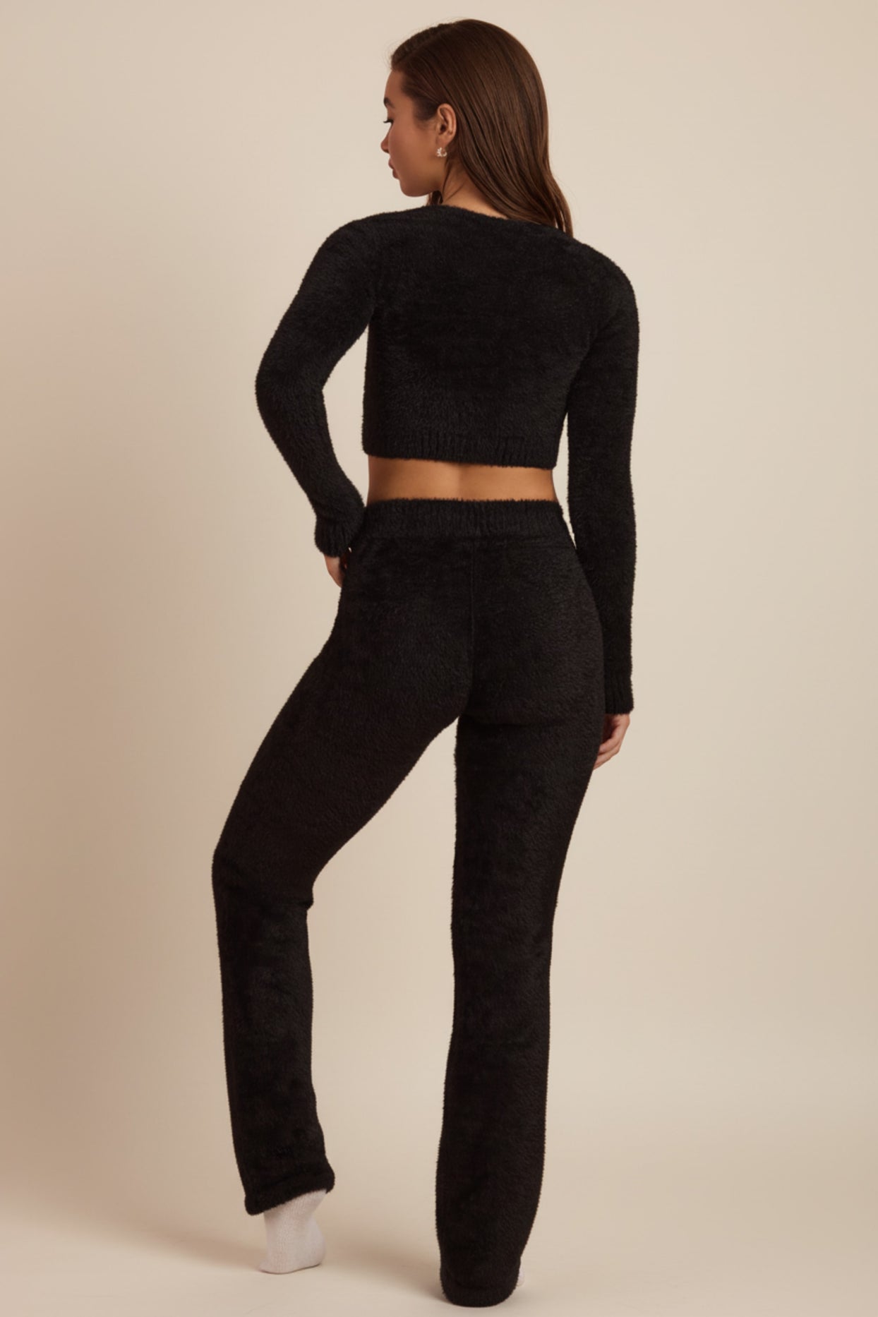 Fluffy Knit Wide-Leg Trousers in Black - 2
