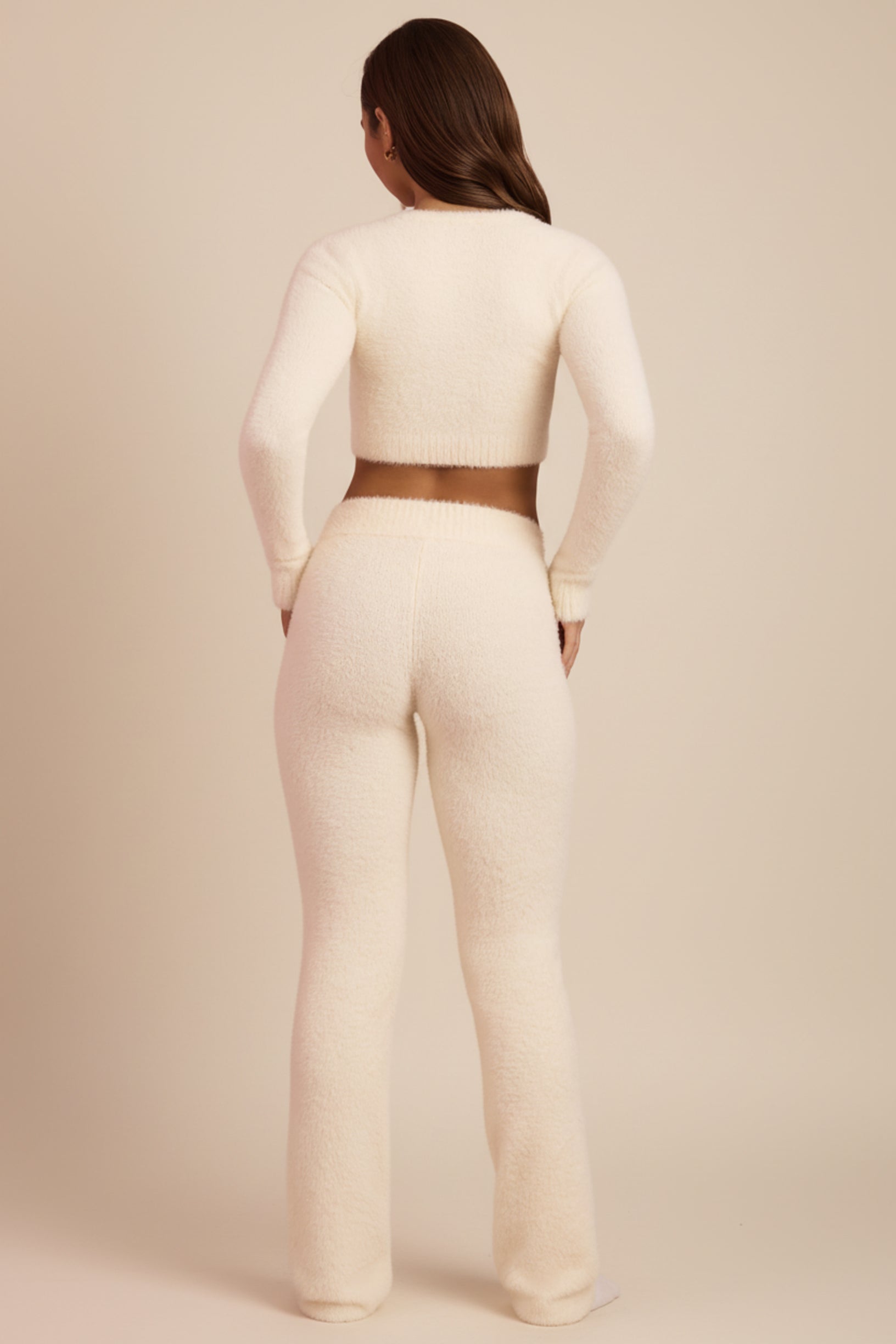 Fluffy Knit Wide-Leg Trousers in Ivory - 2
