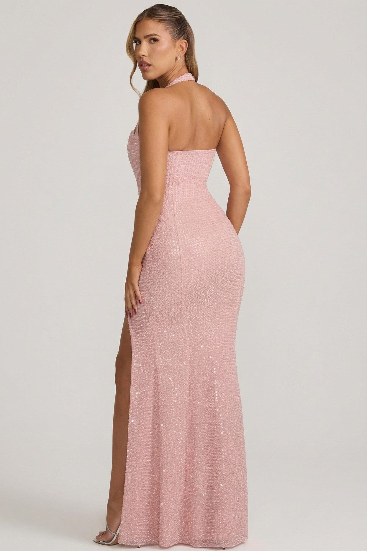 Embellished Halterneck Gown in Lavender Pink - 7