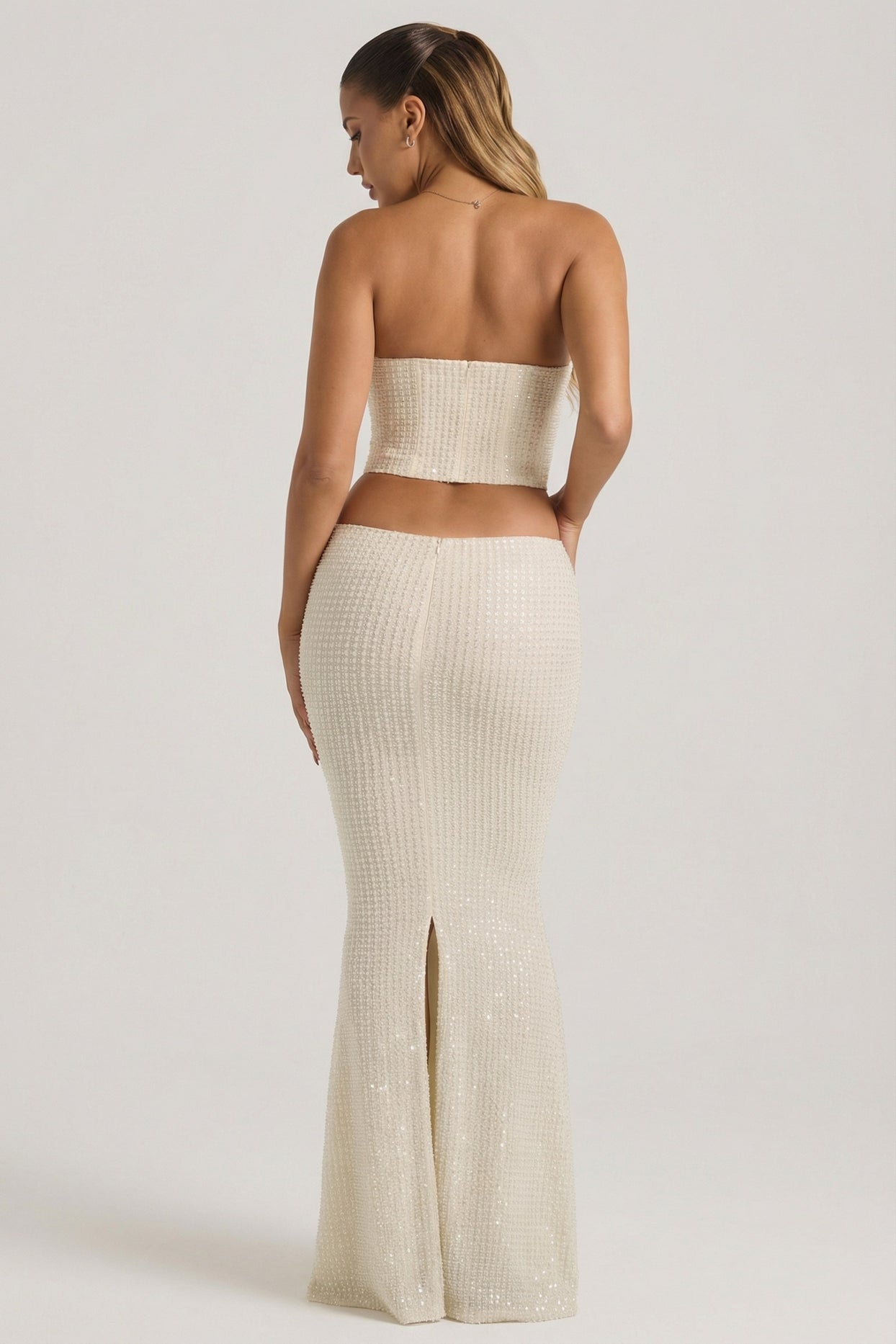 Embellished Cut-Out Draped Corset Gown in White - 2