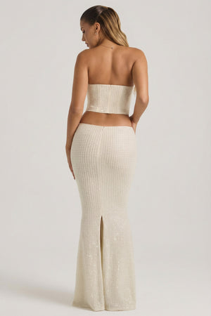 Embellished Cut-Out Draped Corset Gown in White