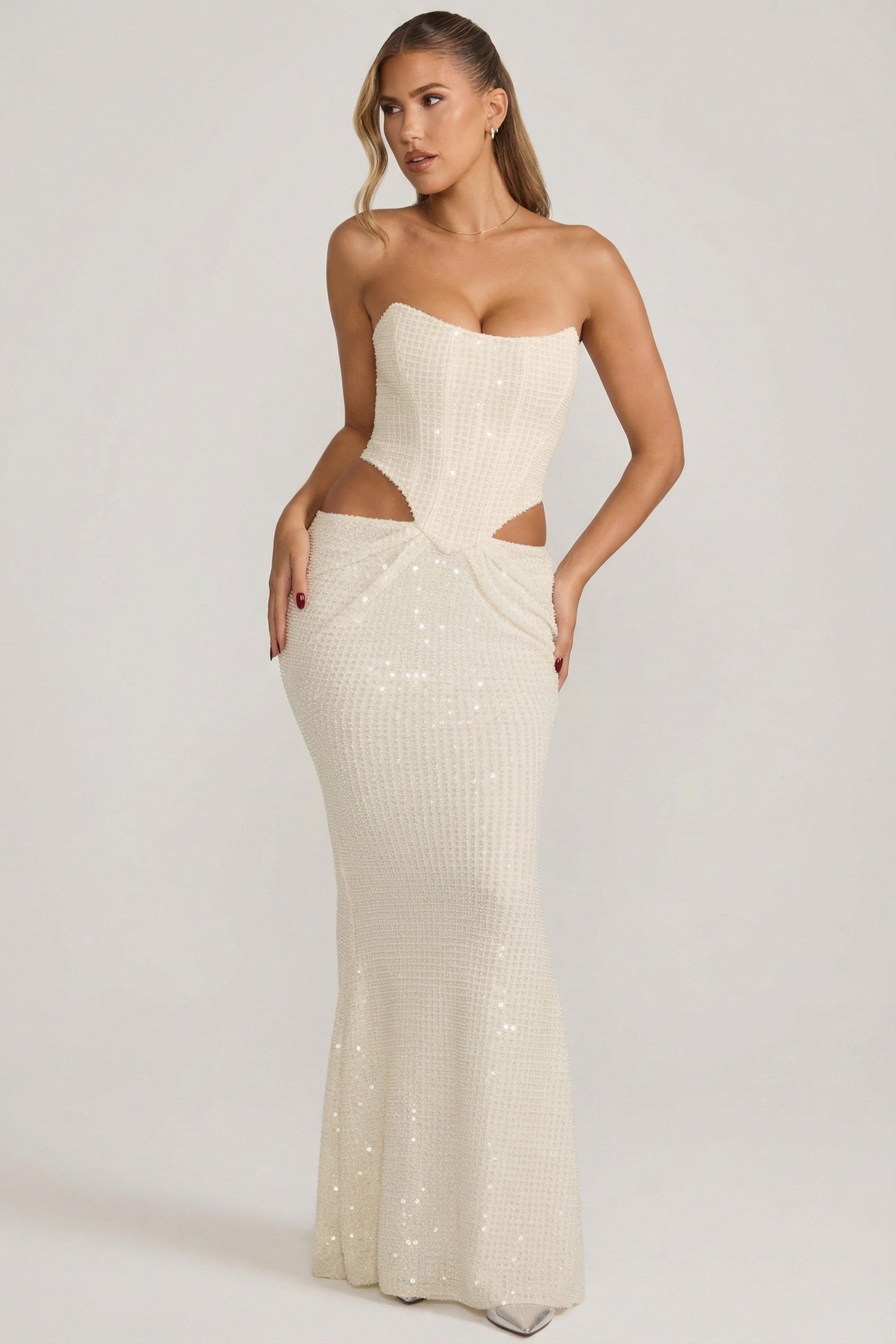 Magdalena Embellished Cut-Out Maxi Dress in White