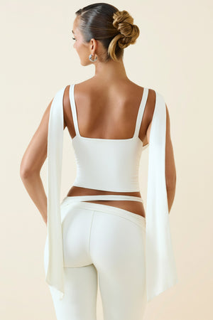 Oh Polly's Priscilla wearing the Sarai Crop Top in Vanilla Jersey fabric perfect for date night looks