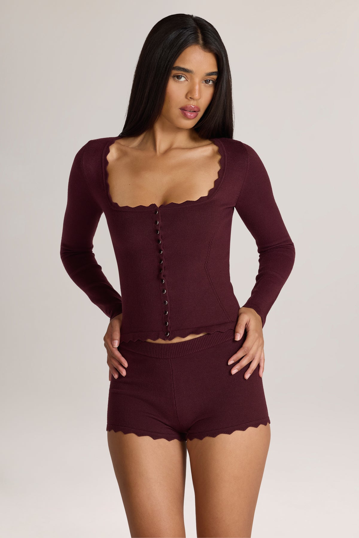 Knit Long-Sleeve Cardigan in Cocoa Brown - 1
