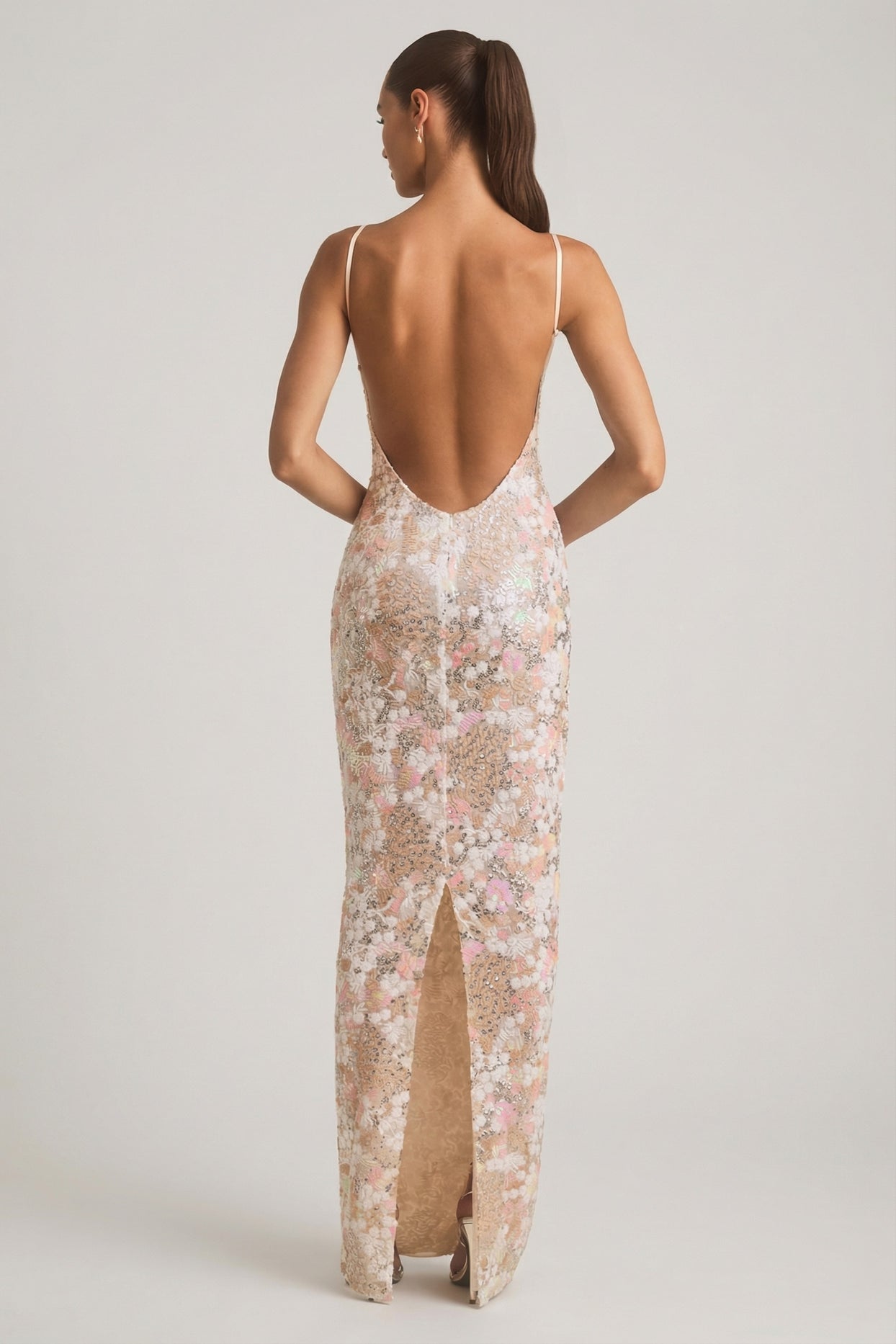 Embellished Scoop-Neck Backless Maxi Dress in Ivory - 7
