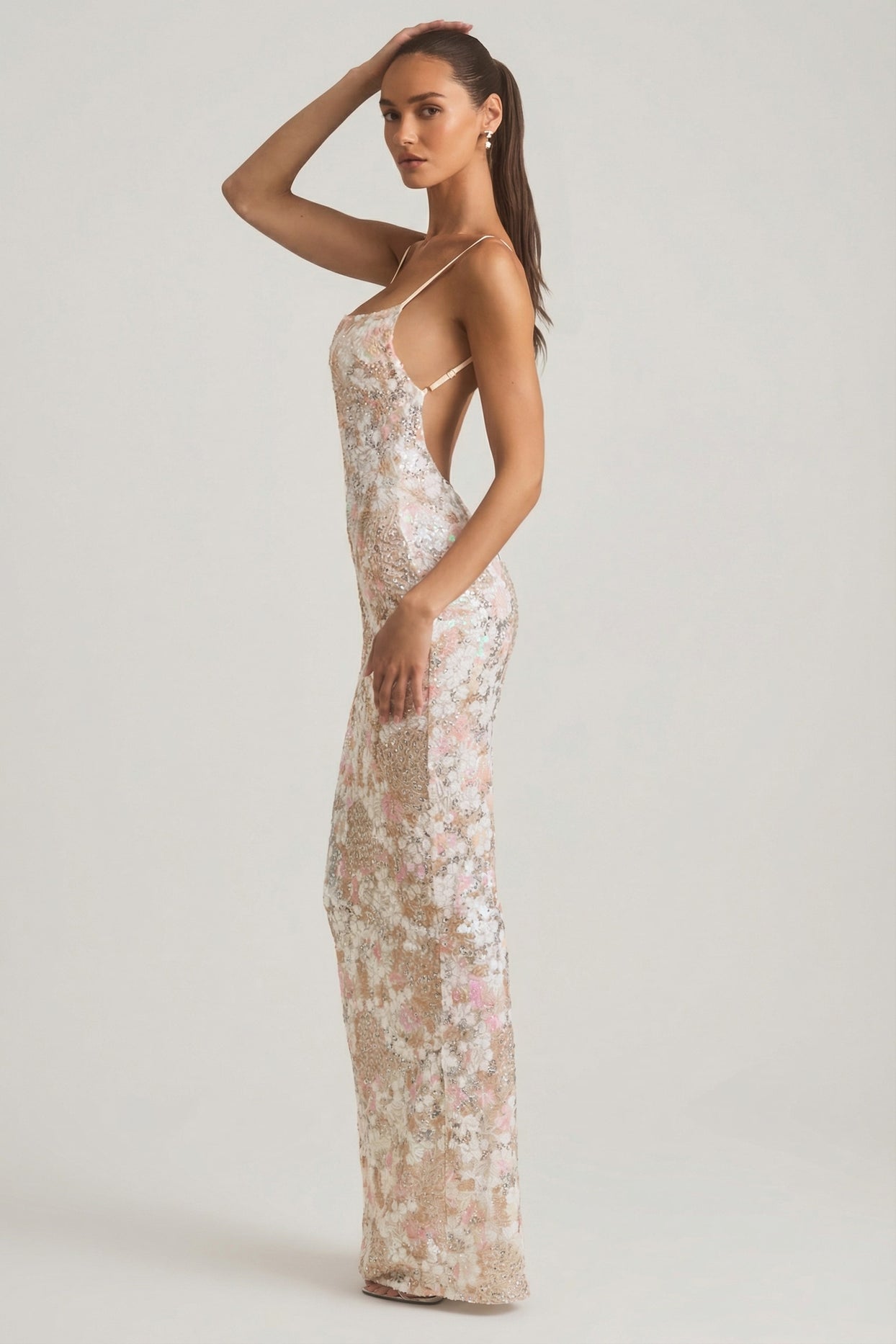 Embellished Scoop-Neck Backless Maxi Dress in Ivory - 6