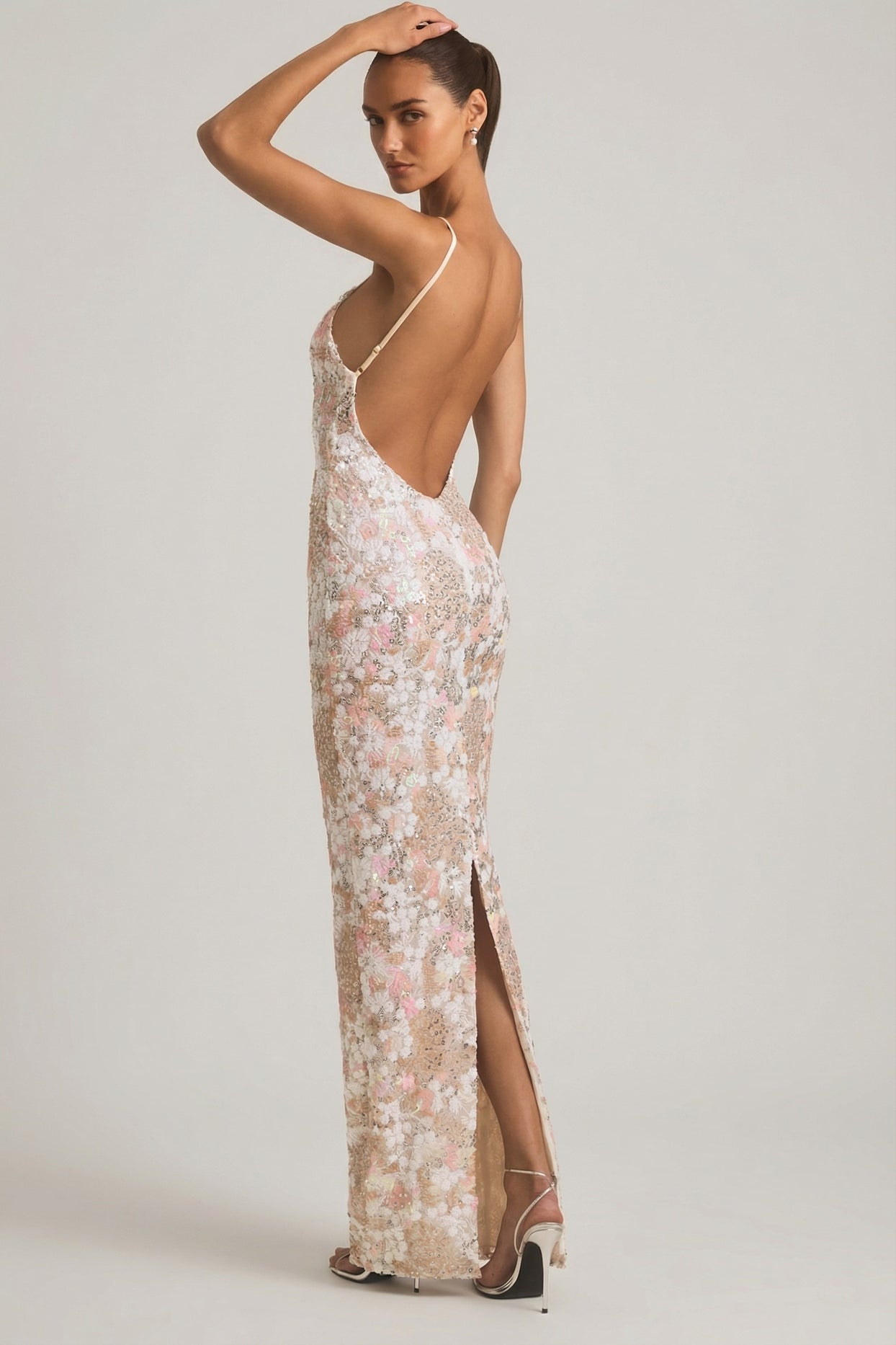 Embellished Scoop-Neck Backless Maxi Dress in Ivory - 5