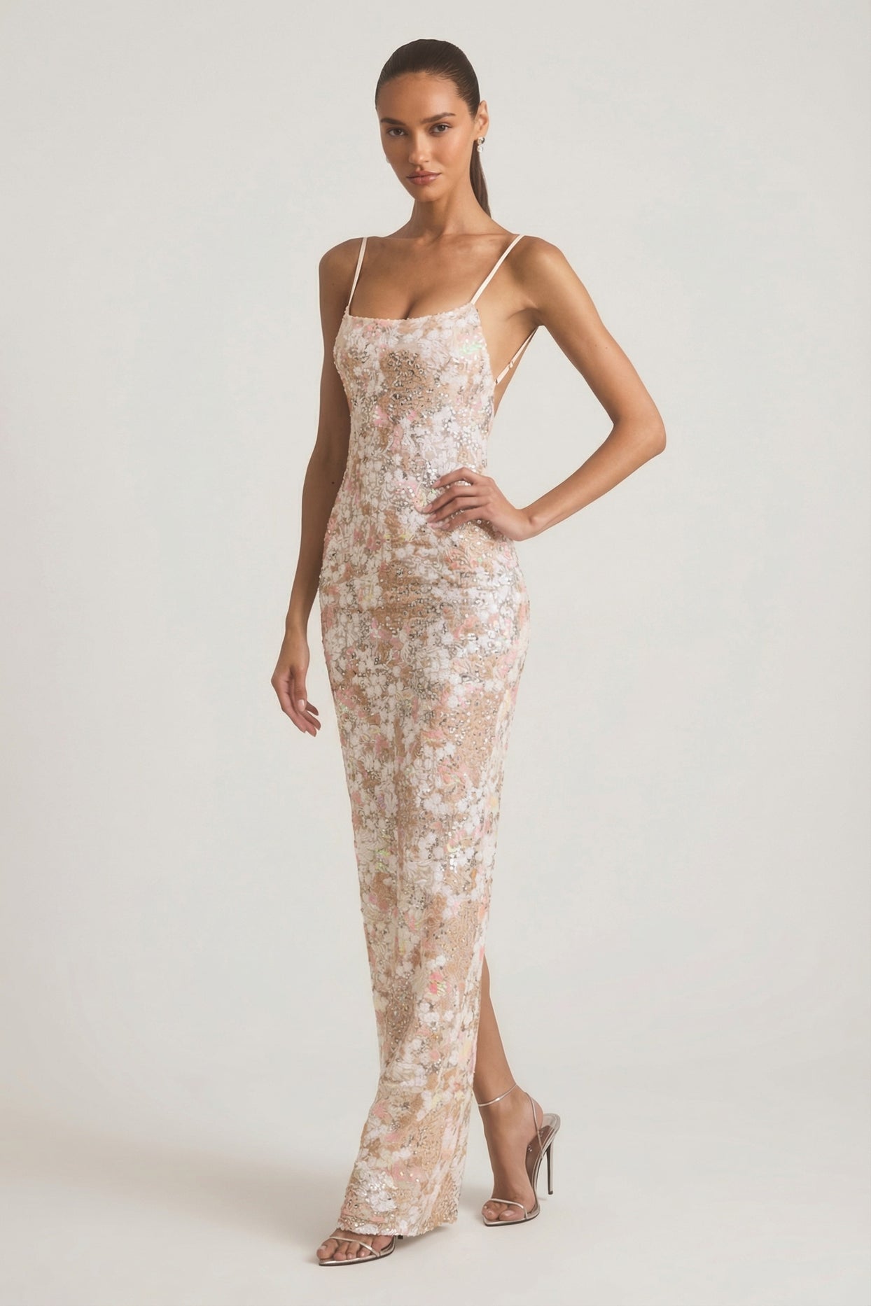 Embellished Scoop-Neck Backless Maxi Dress in Ivory - 4