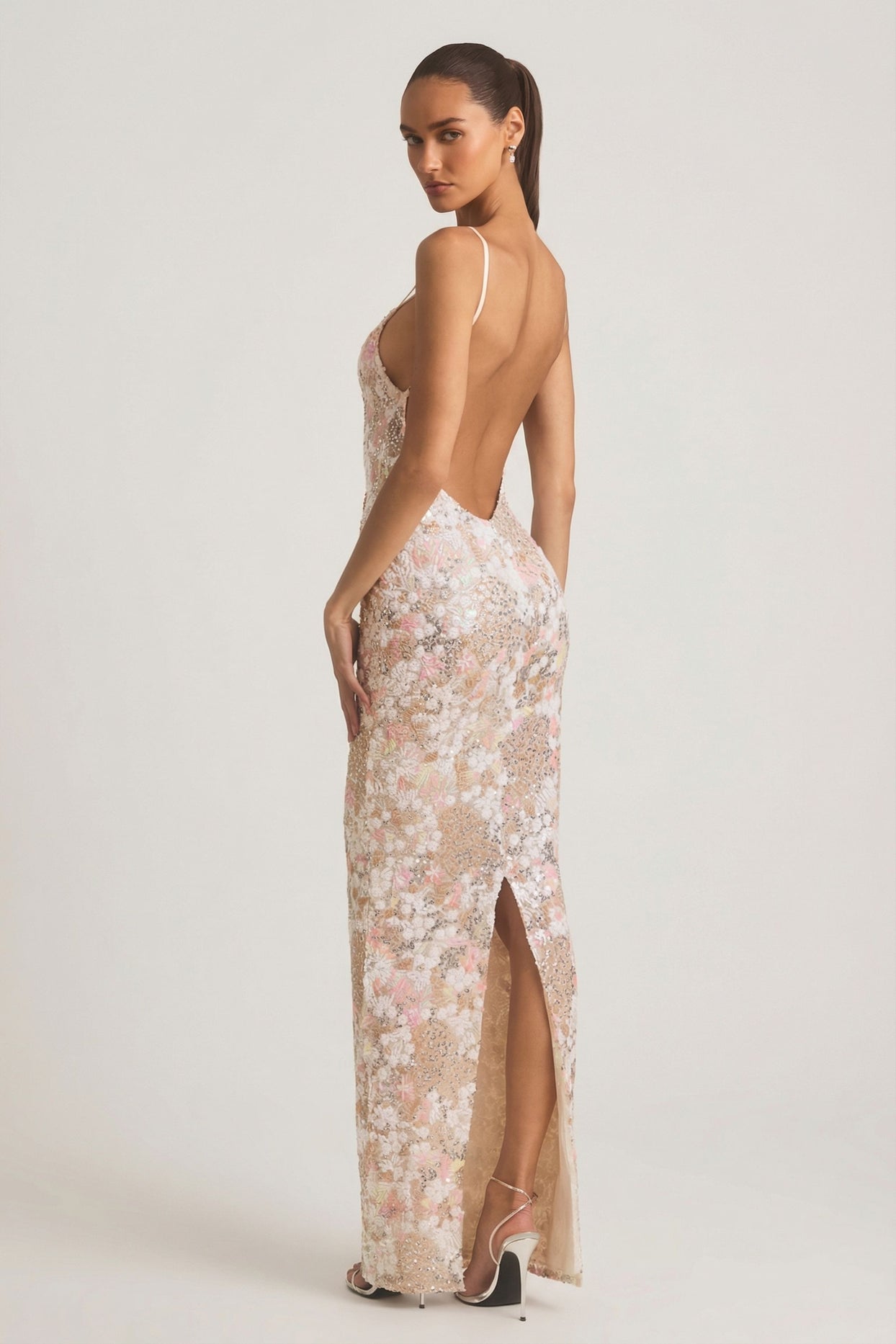 Embellished Scoop-Neck Backless Maxi Dress in Ivory - 2