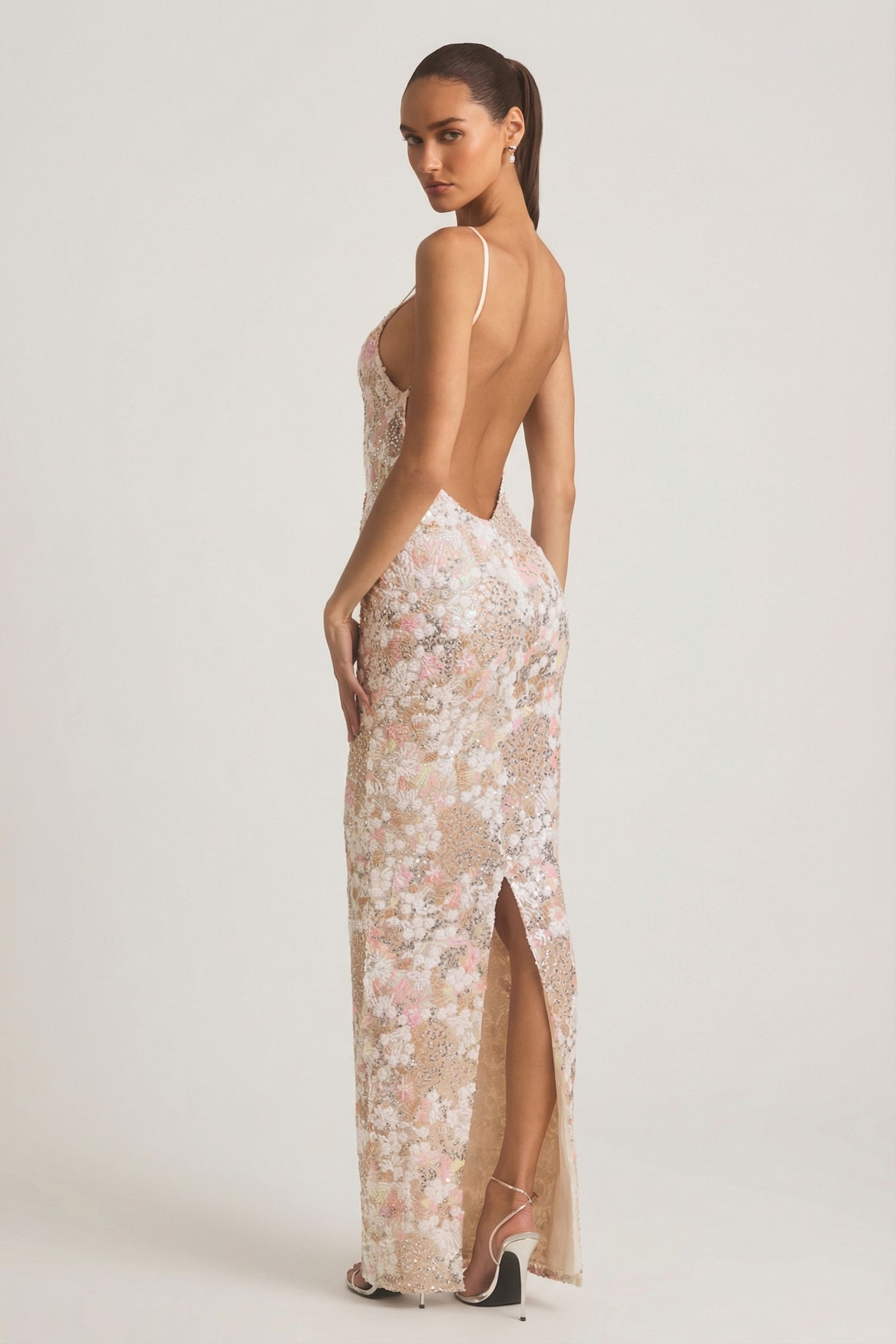 Embellished Scoop-Neck Backless Maxi Dress in Ivory - 2