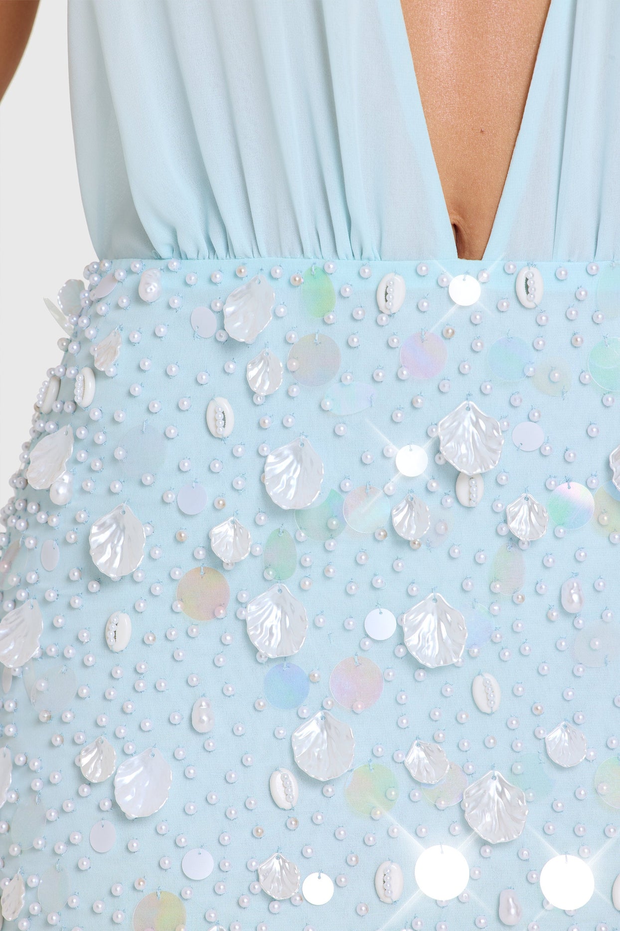 Embellished Skirt Chiffon Mini Dress in Aqua - 5