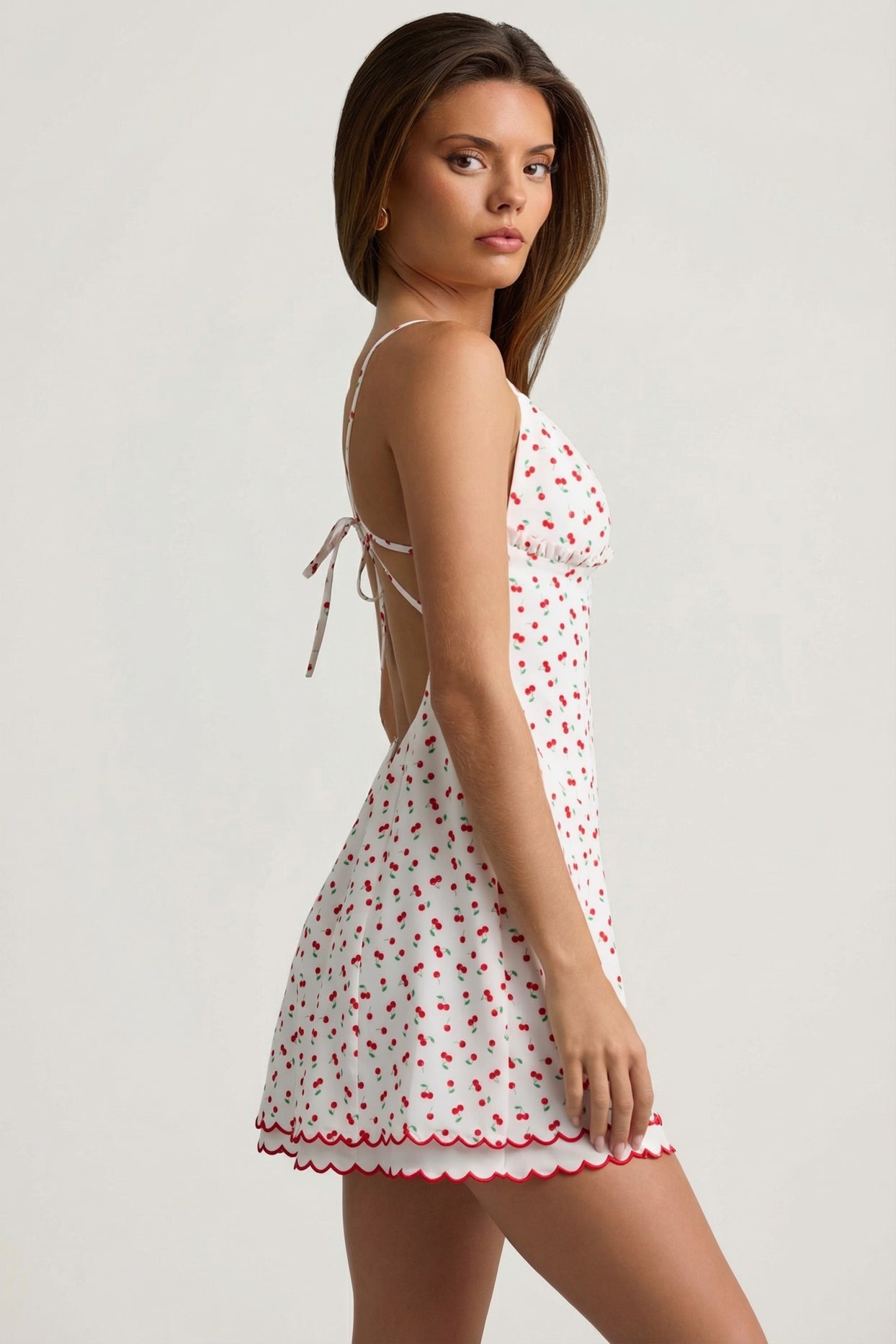 Scalloped Backless A-Line Mini Dress in Cherry Print - 3