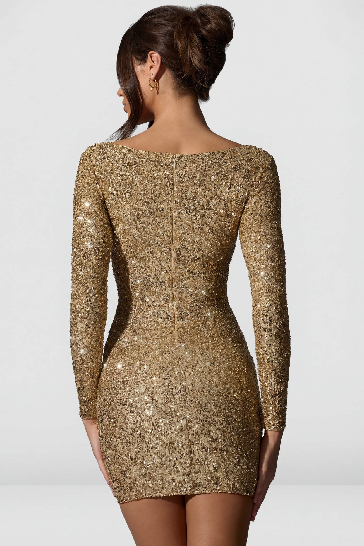 Embellished Sweetheart-Neck Mini Dress in Gold - 2
