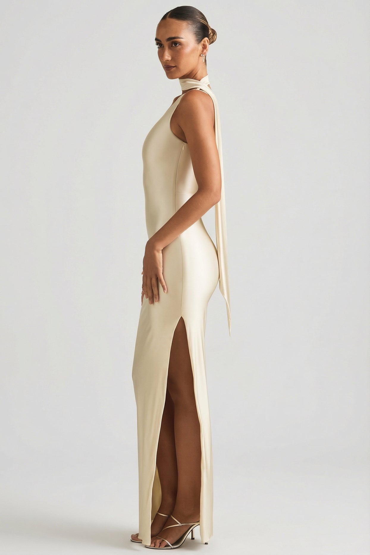 Asymmetric Scarf-Detail Maxi Dress in Ivory - 6