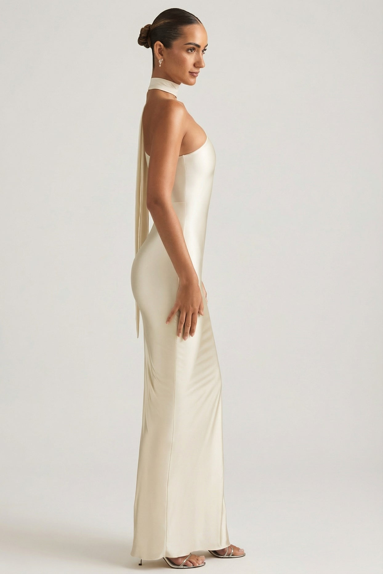 Asymmetric Scarf-Detail Maxi Dress in Ivory - 8