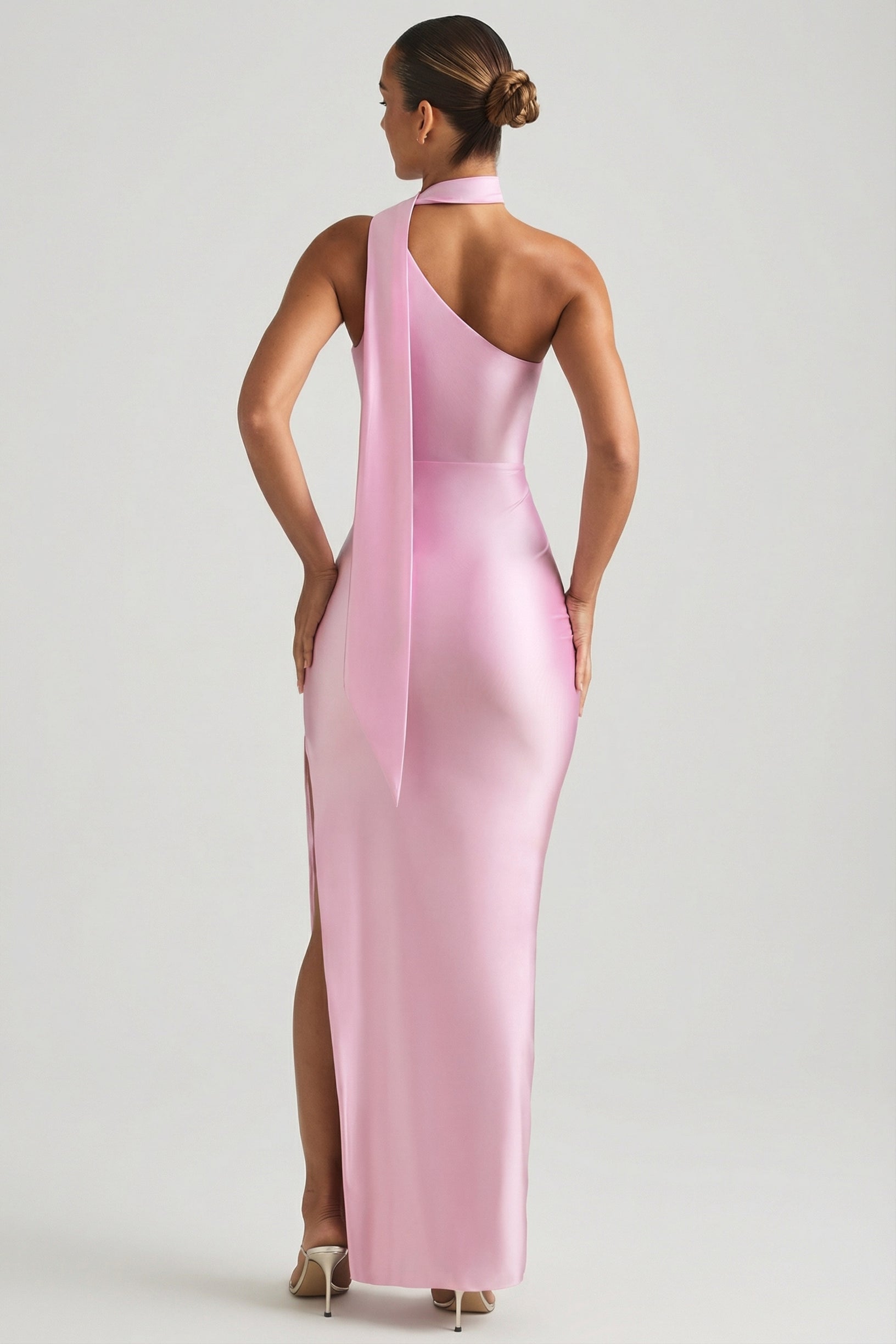 Asymmetric Scarf-Detail Maxi Dress in Soft Pink - 2