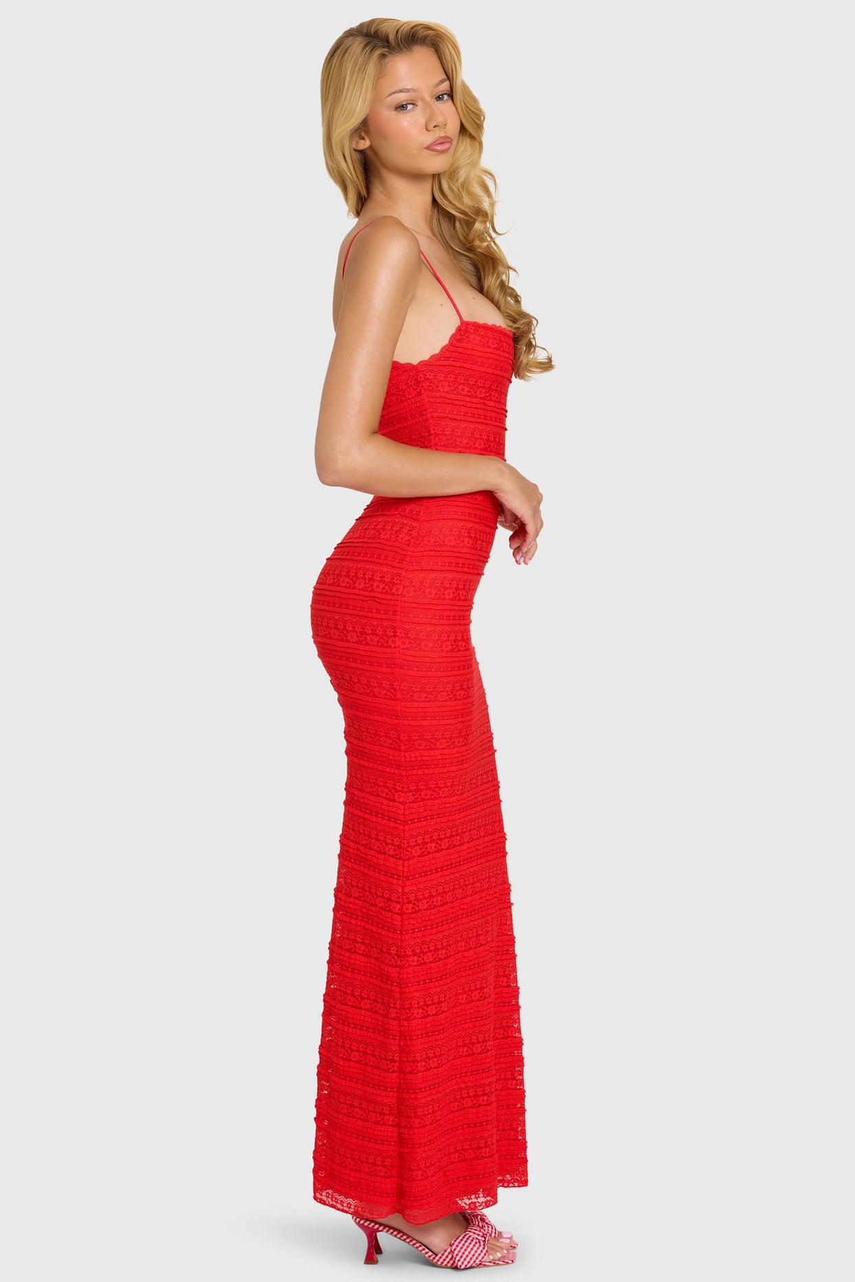Lace Maxi Dress in Cherry - 4