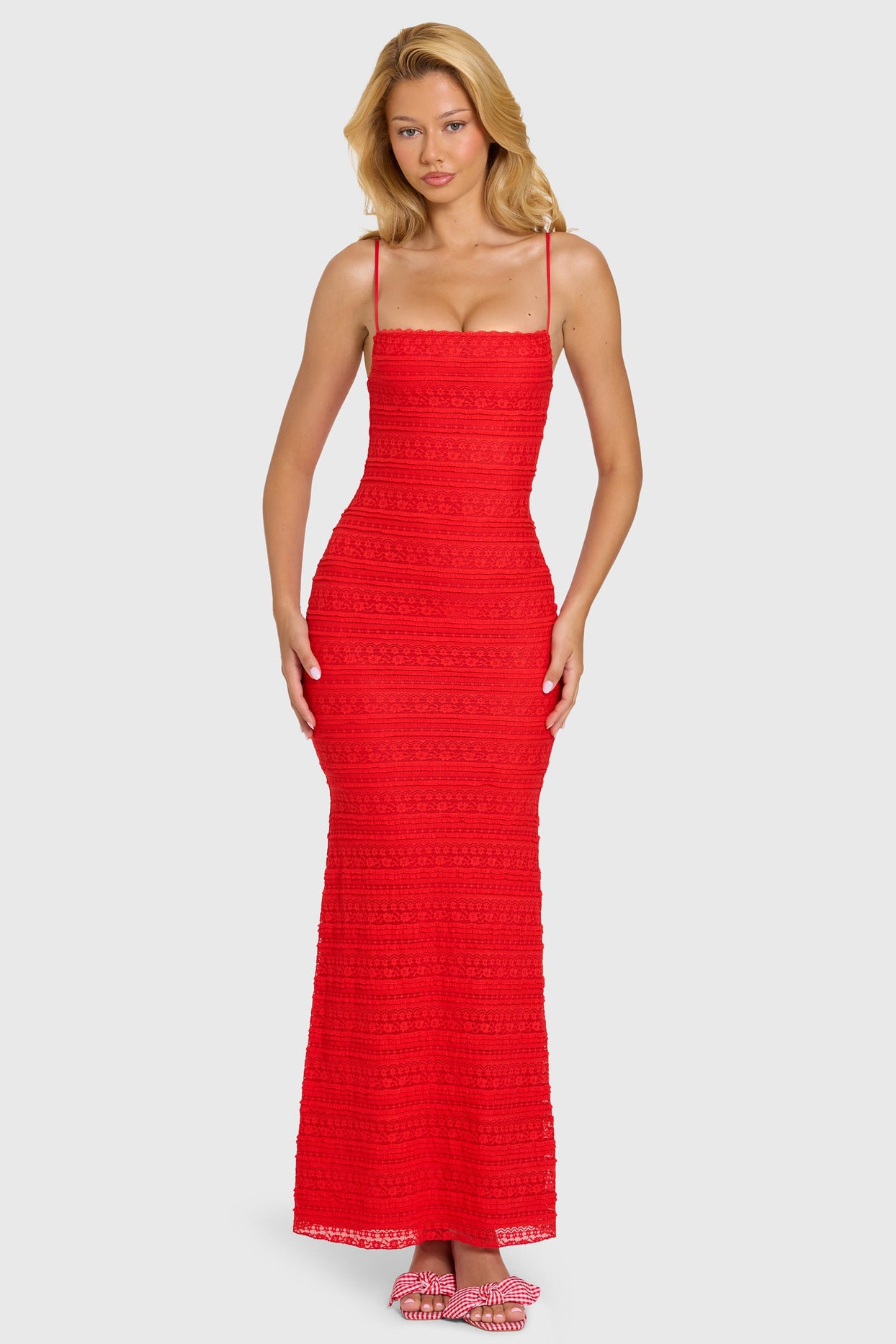 Lace Maxi Dress in Cherry - 6