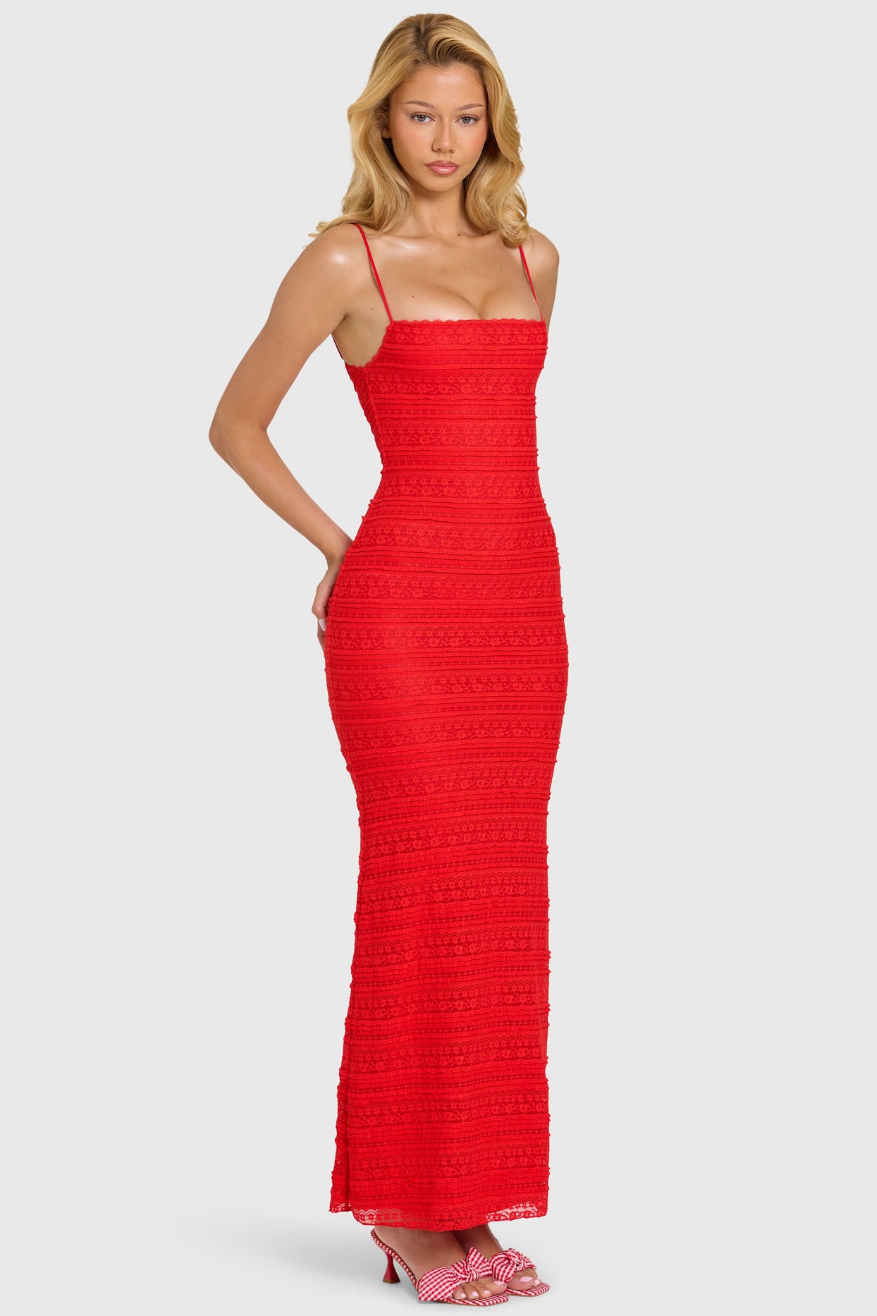 Lace Maxi Dress in Cherry - 8