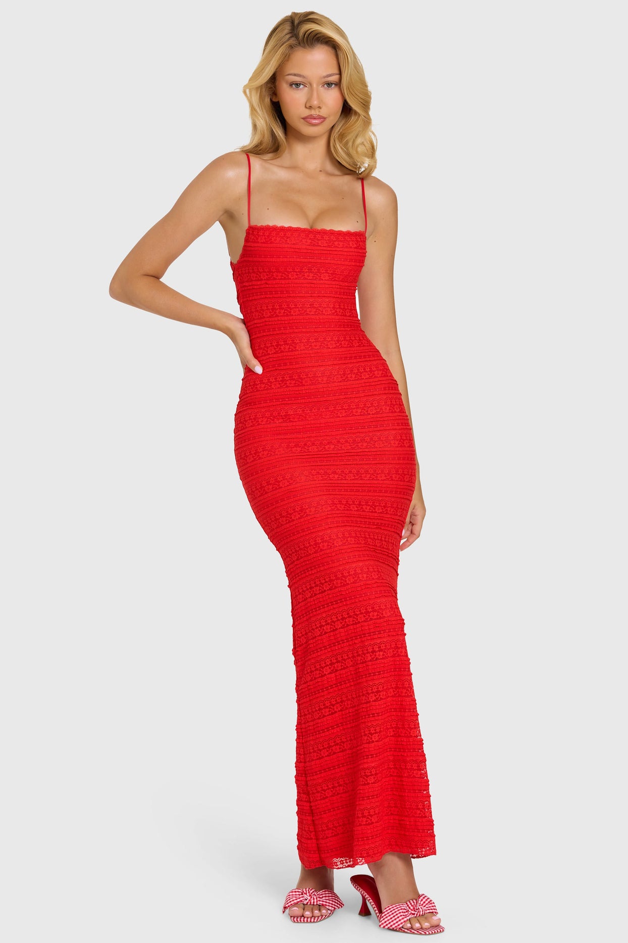 Lace Maxi Dress in Cherry - 9