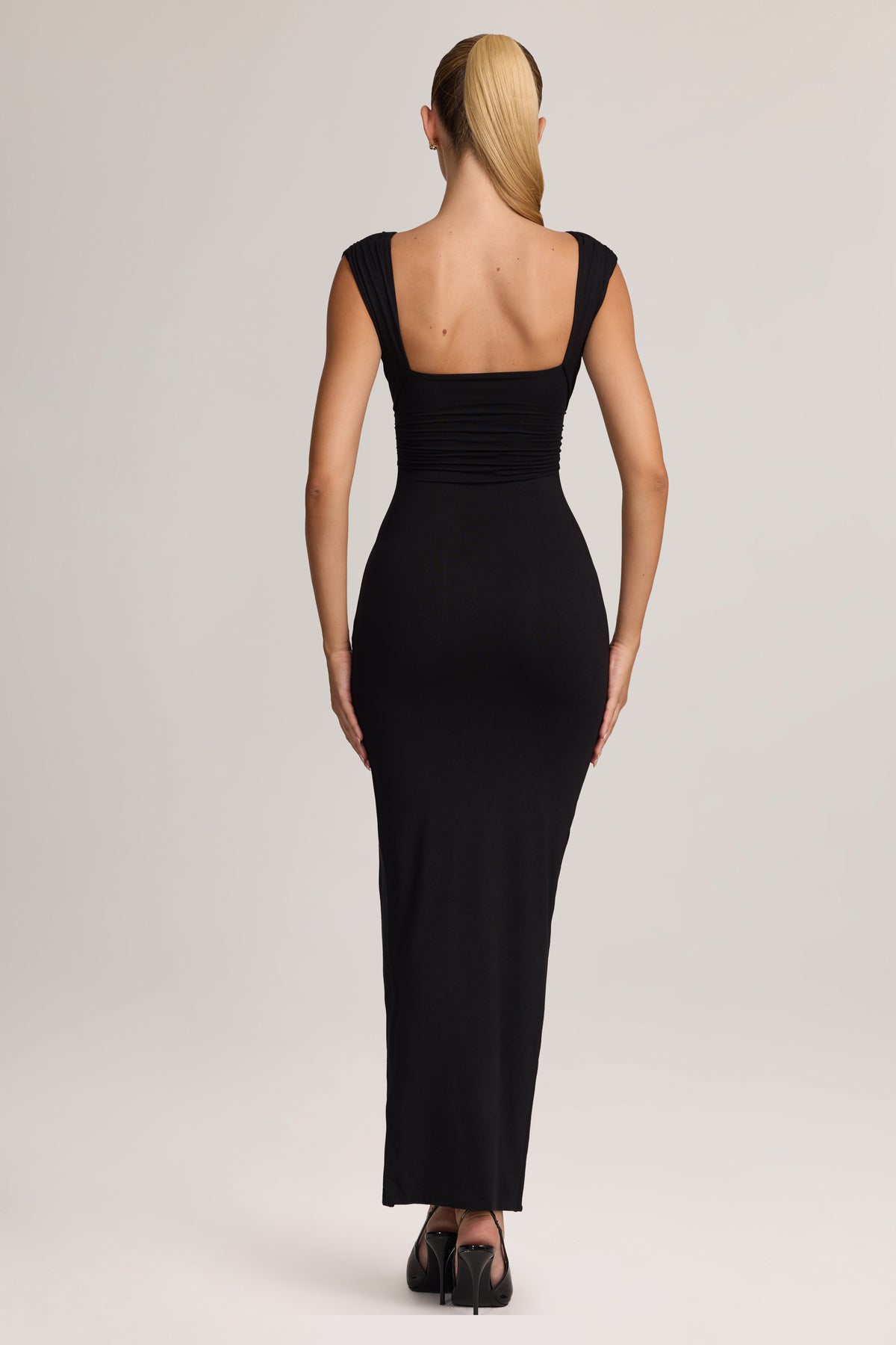 High Split Plunge Neck Maxi Dress in Black