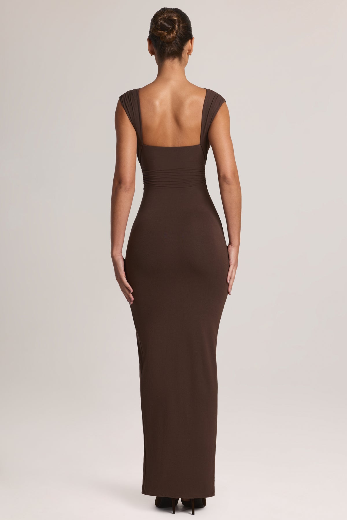 Modal Plunge-Neck Maxi Dress in Chocolate Brown