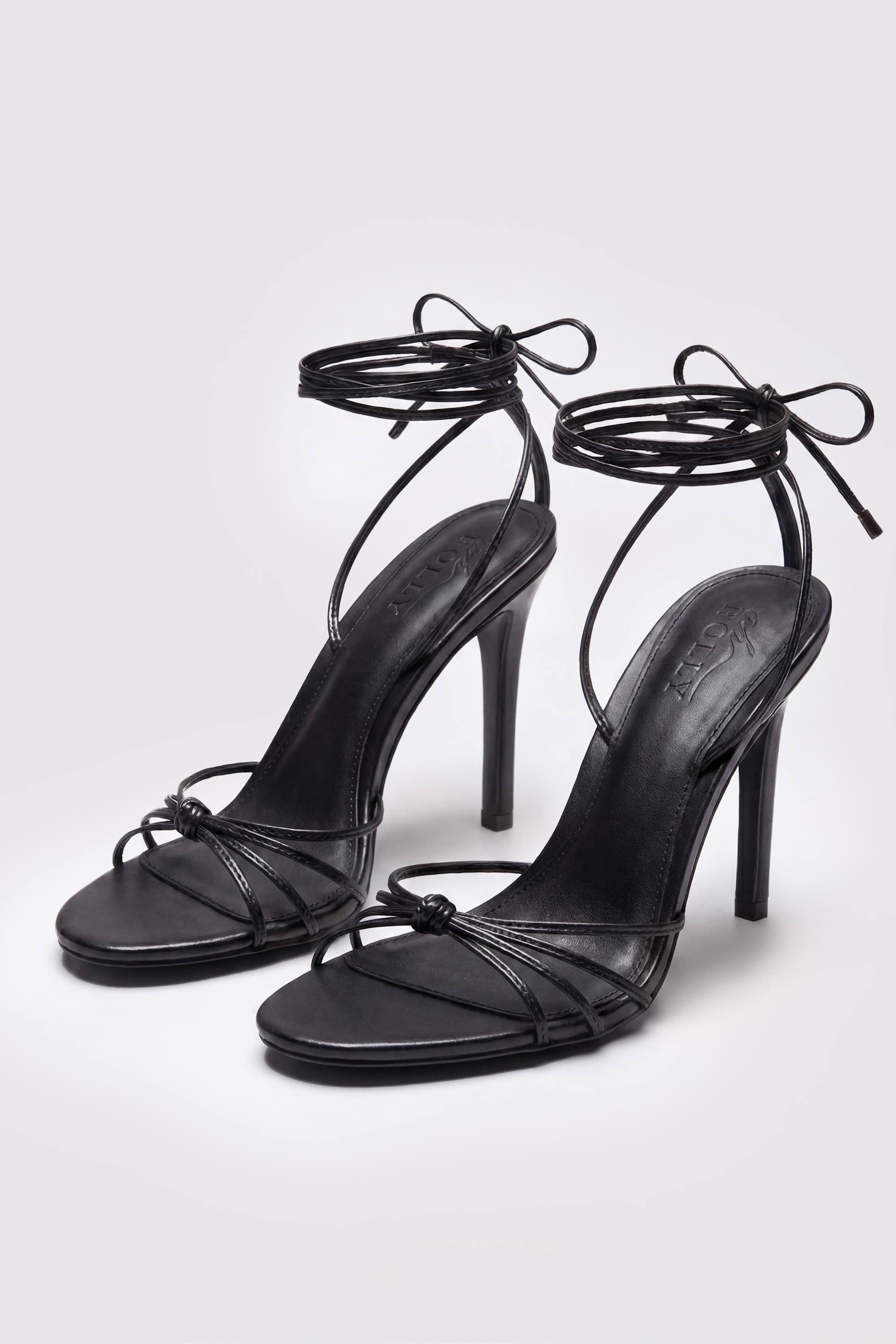 Lace-Up Heeled Sandal in Black - 1