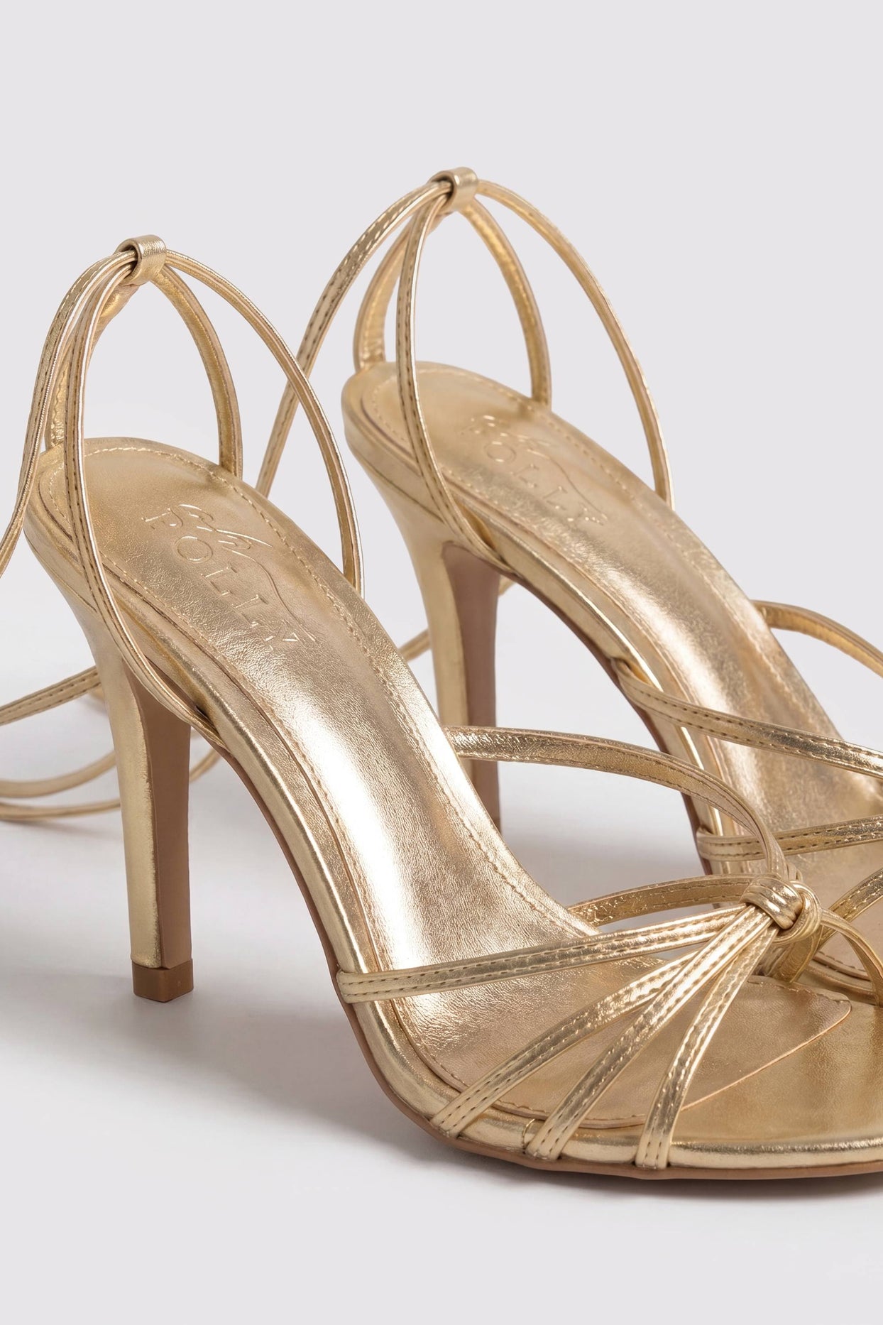 Lace-Up Heeled Sandal in Gold - 2