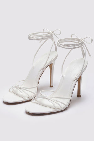 Lace-Up Heeled Sandal in White