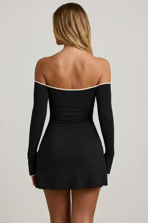 Modal Off-Shoulder A-Line Mini Dress in Black