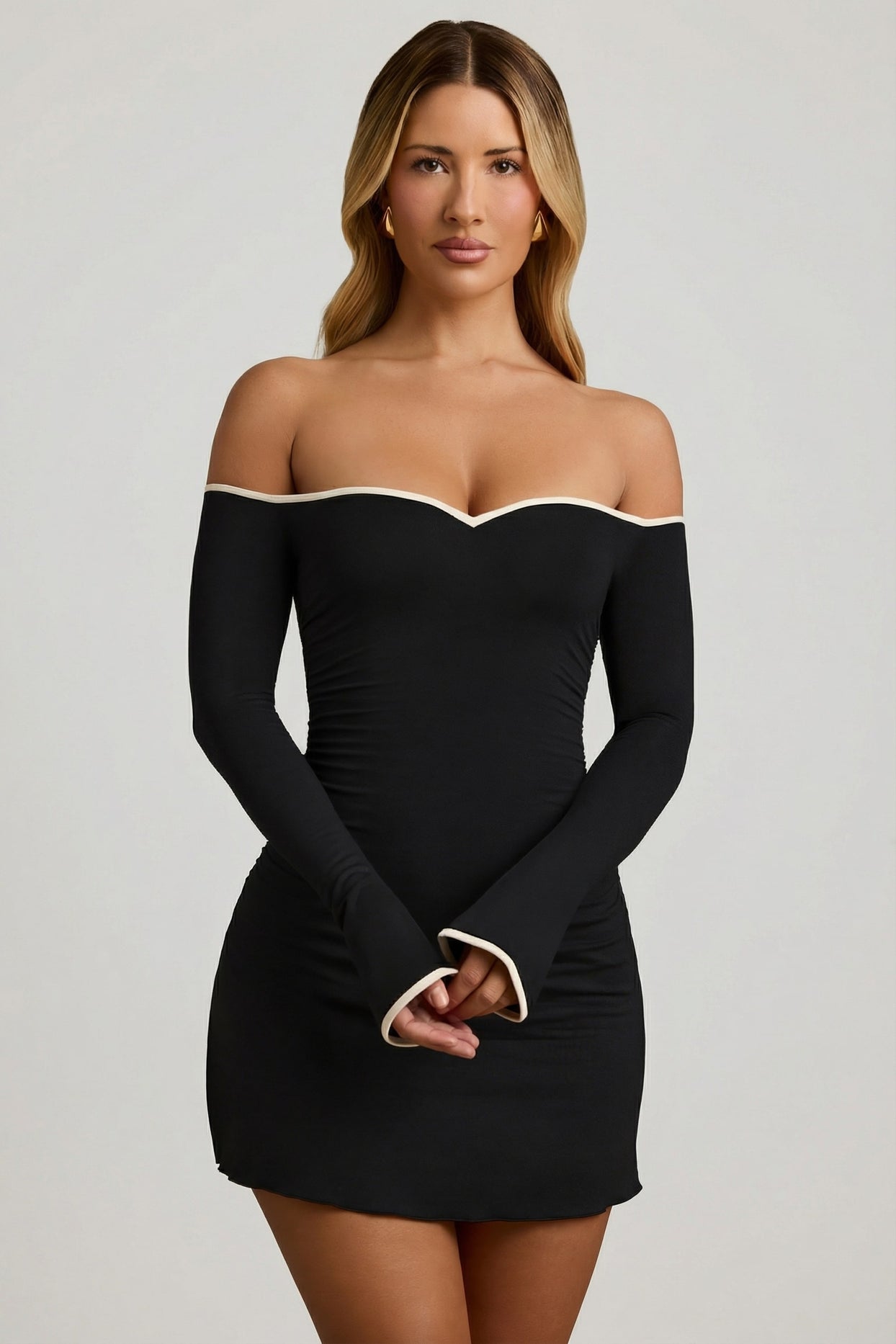 Modal Off-Shoulder A-Line Mini Dress in Black - 1