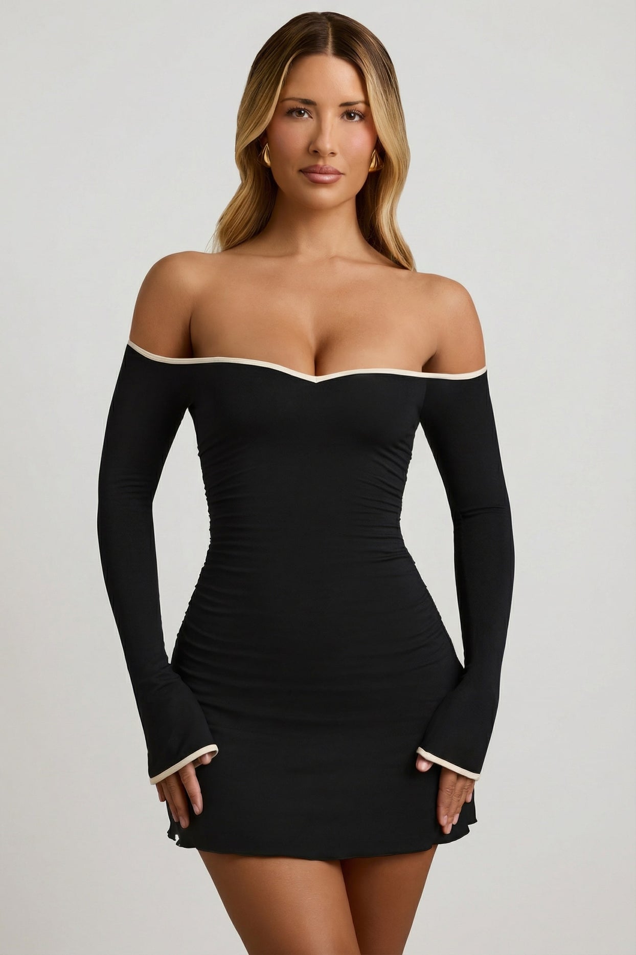Modal Off-Shoulder A-Line Mini Dress in Black - 5