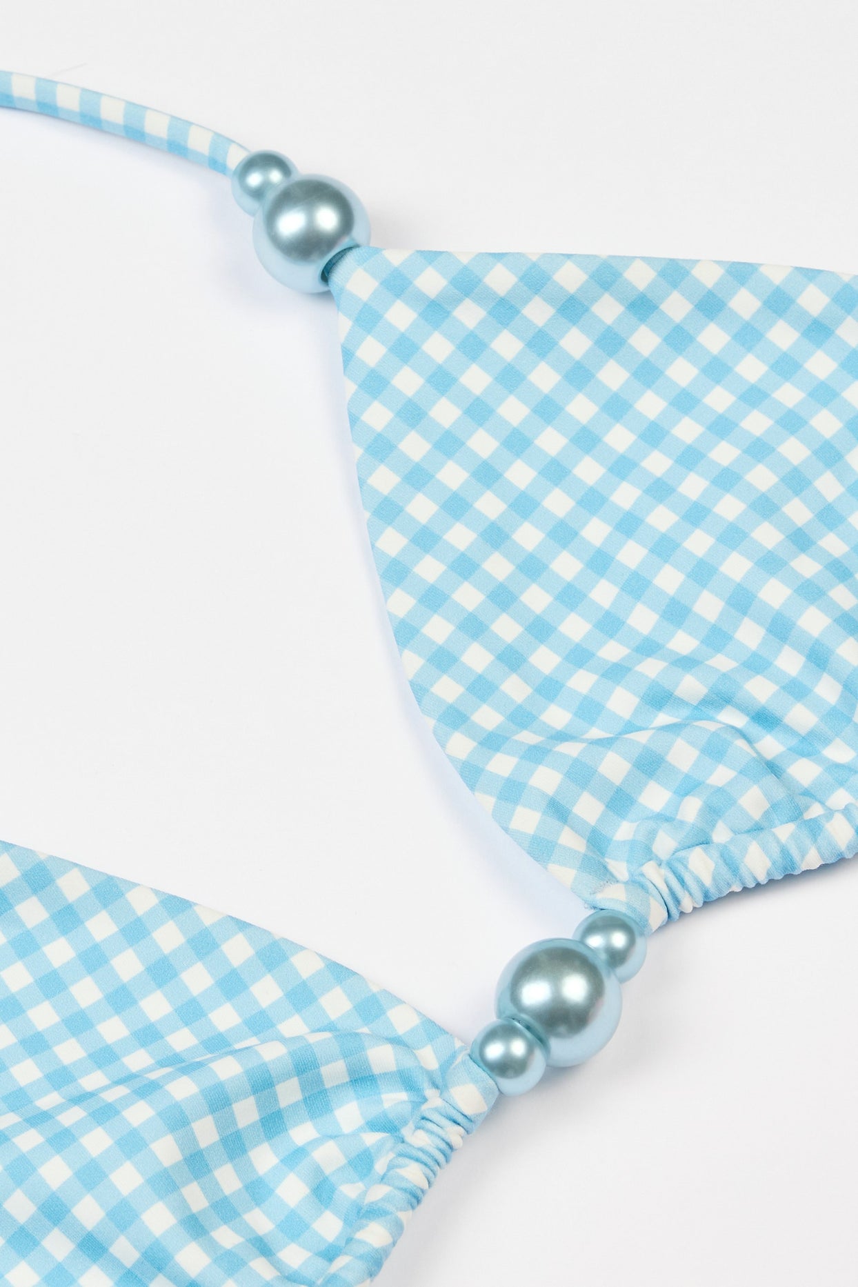 Triangle Bikini Top in Blue Gingham Print - 6
