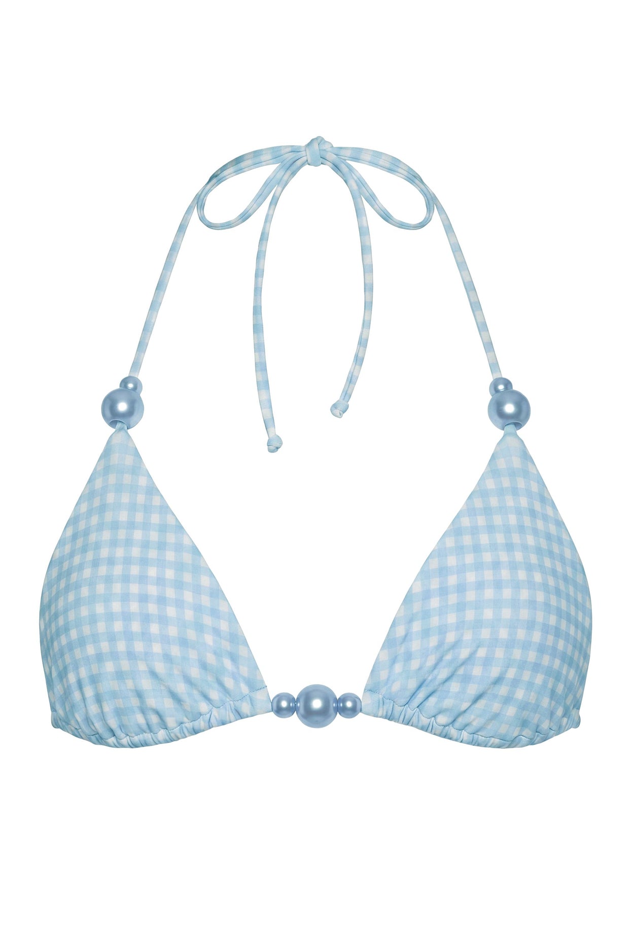 Triangle Bikini Top in Blue Gingham Print - 4