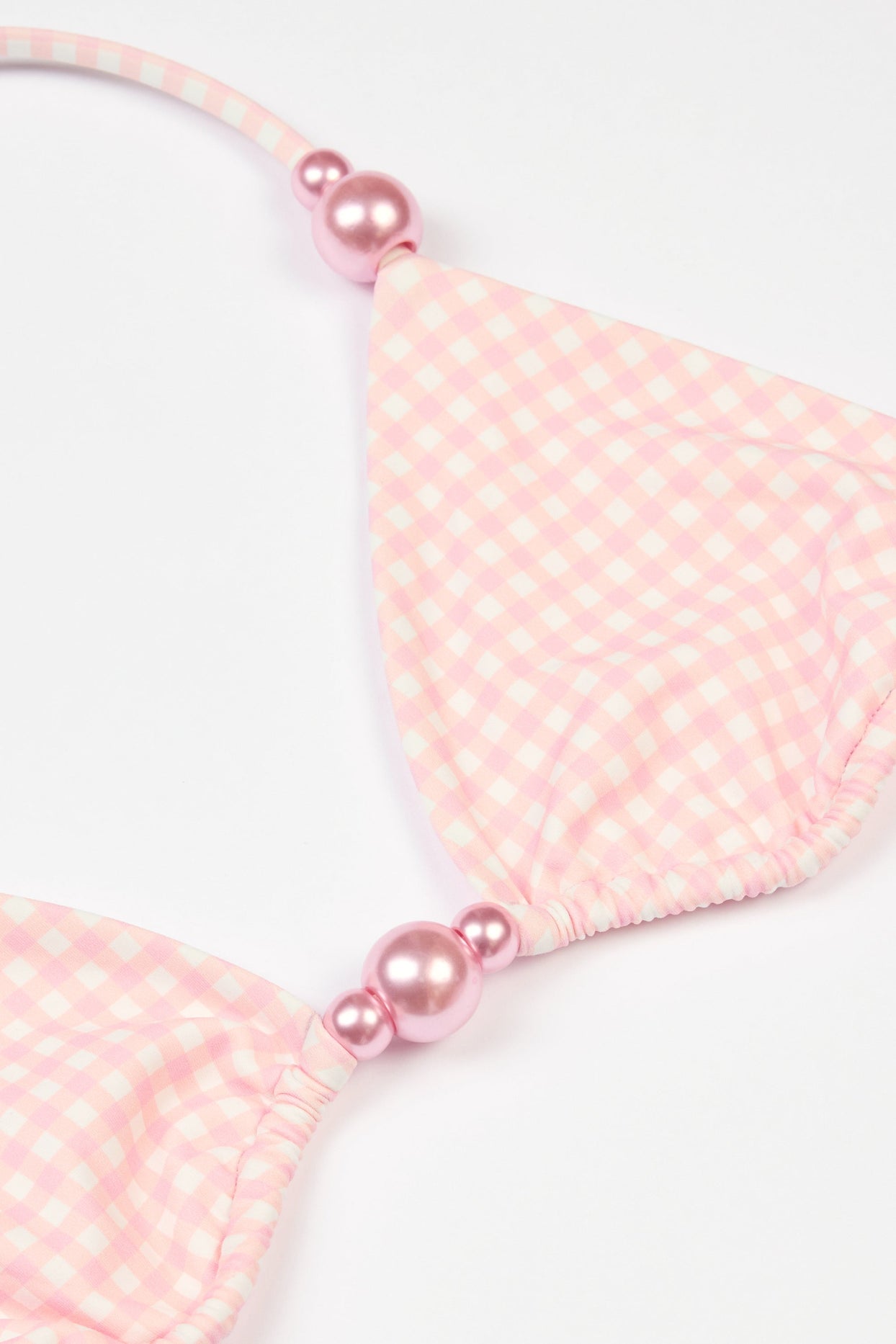 Triangle Bikini Top in Pink Gingham Print - 4