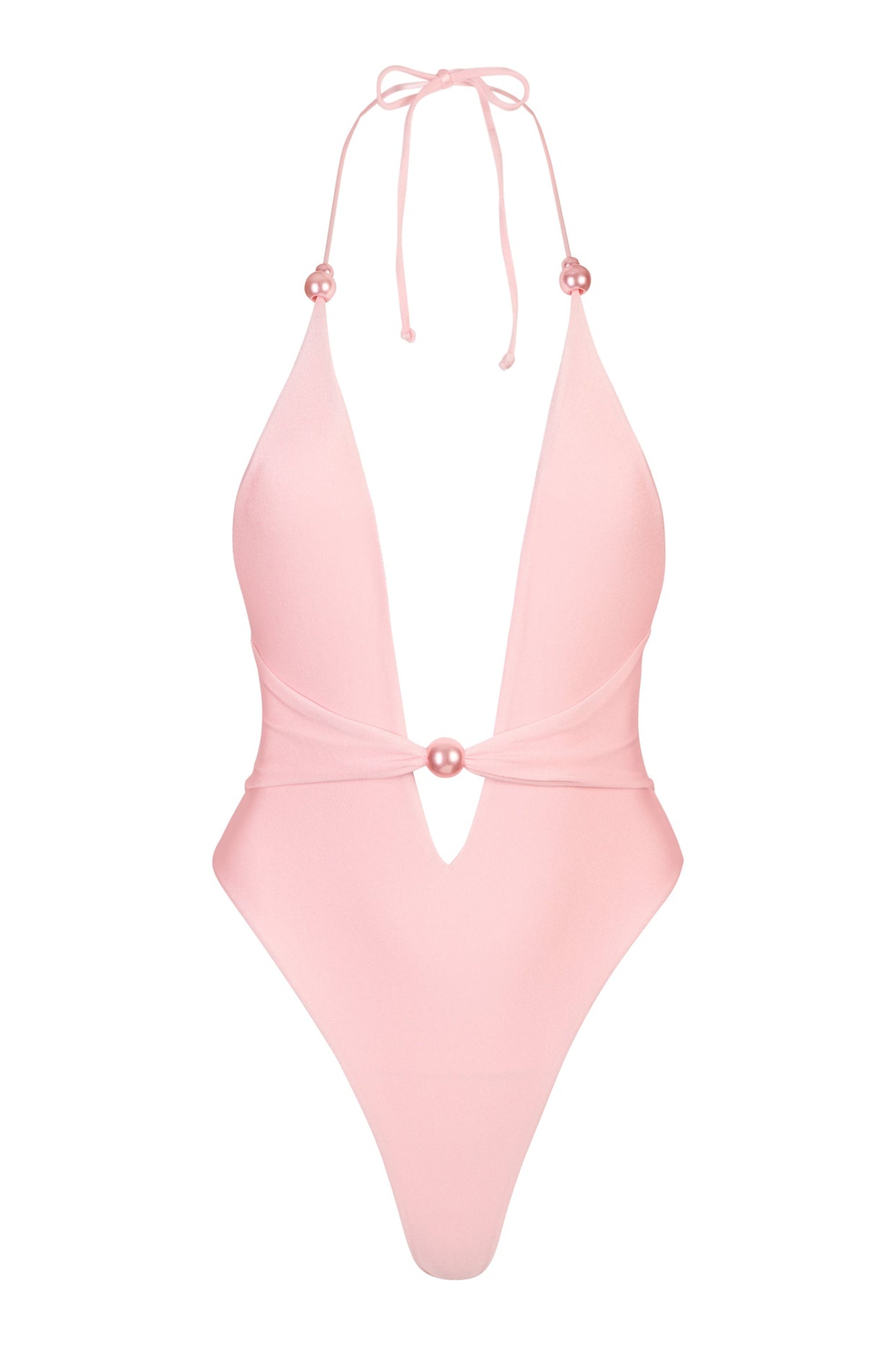 Halterneck Thong Swimsuit in Baby Pink - 3