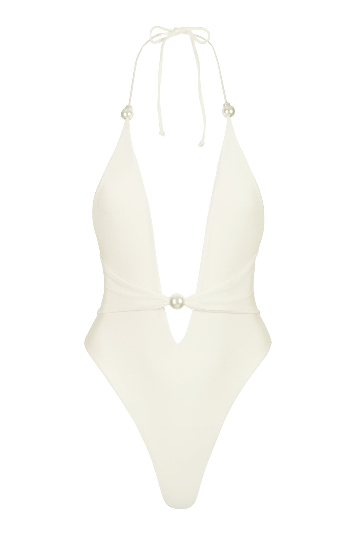Halterneck Thong Swimsuit in Pearl - 5