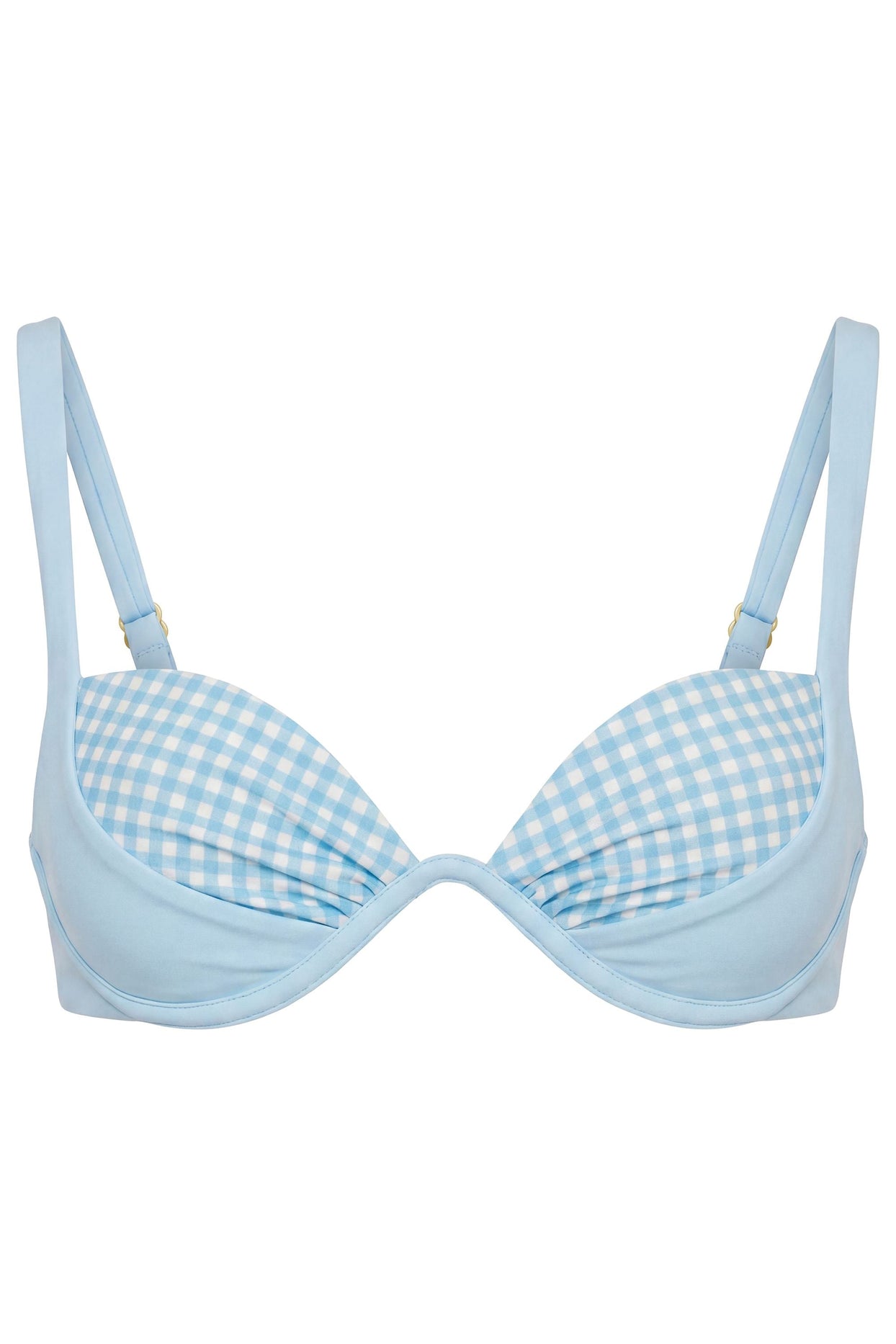 Underwired Bikini Top in Blue Gingham Print - 4