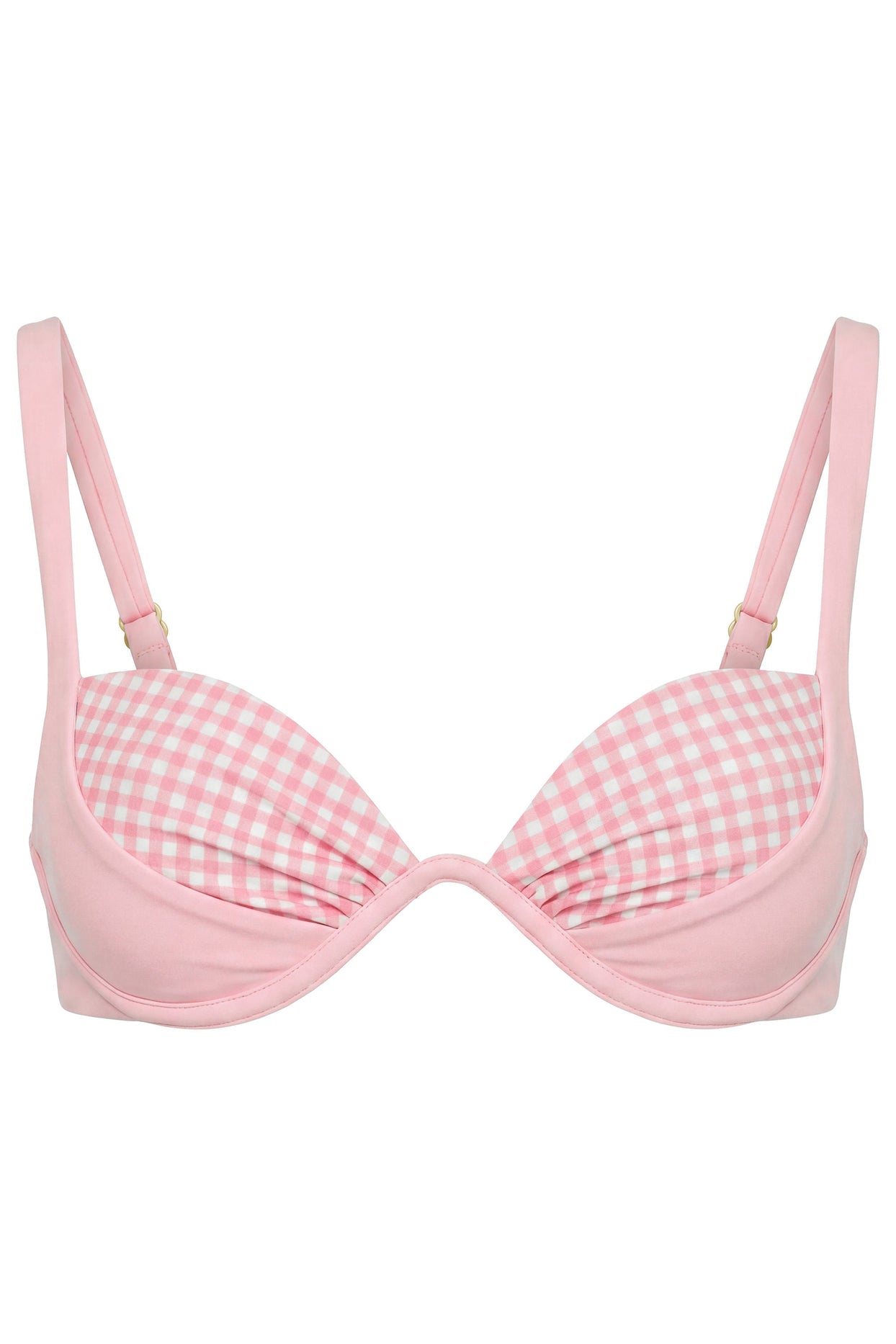Underwired Bikini Top in Pink Gingham Print - 3