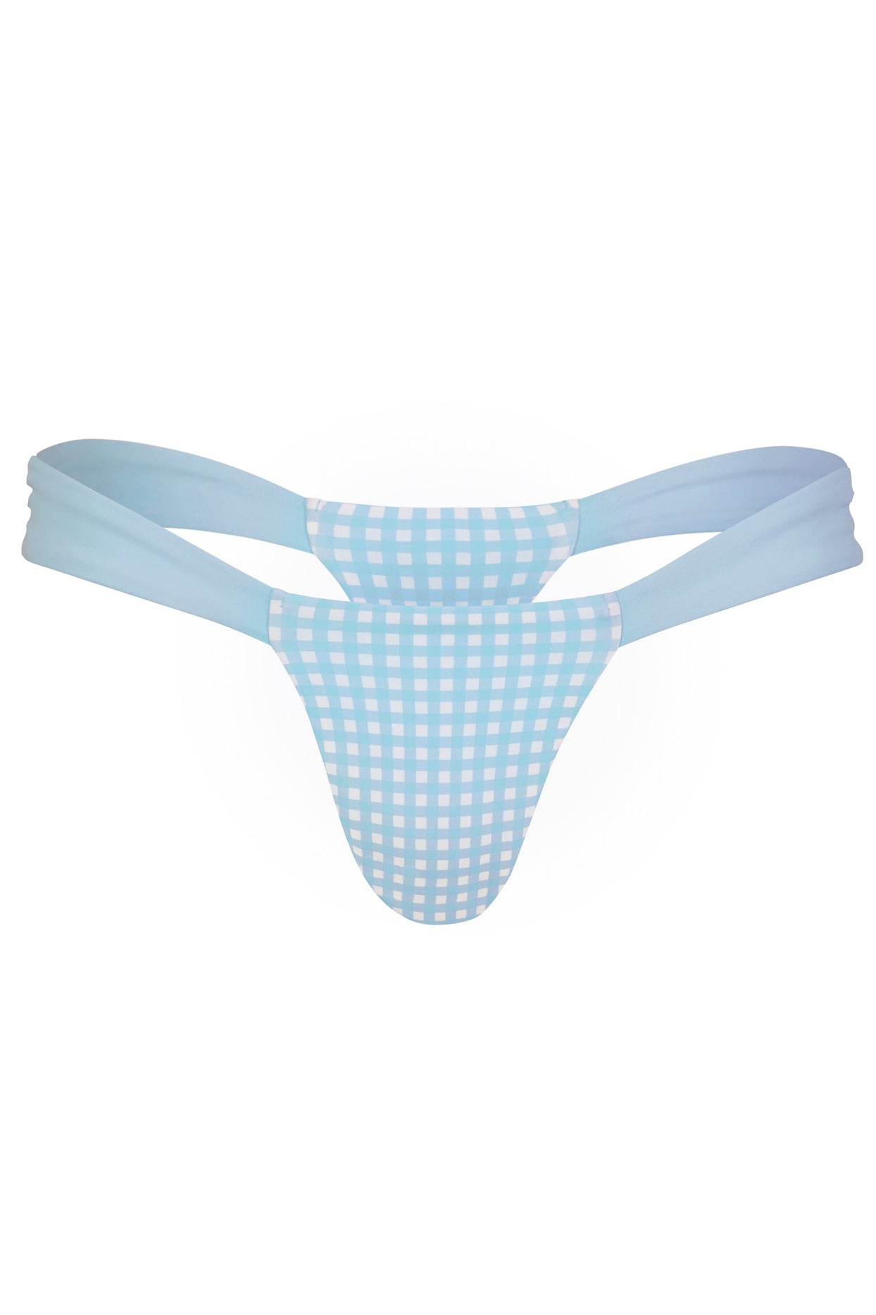 Thong Bikini Bottoms in Blue Gingham Print - 3