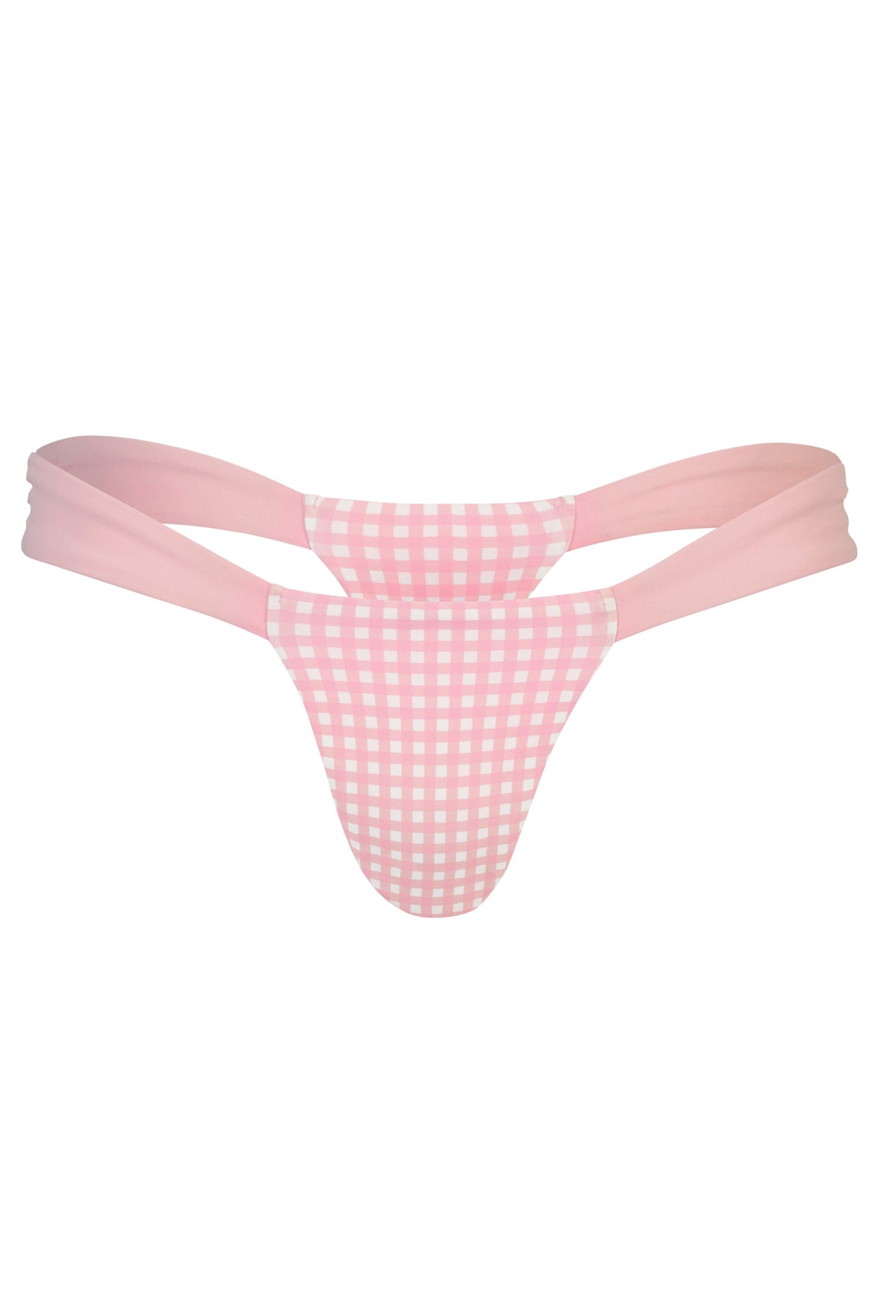 Thong Bikini Bottoms in Pink Gingham Print - 3