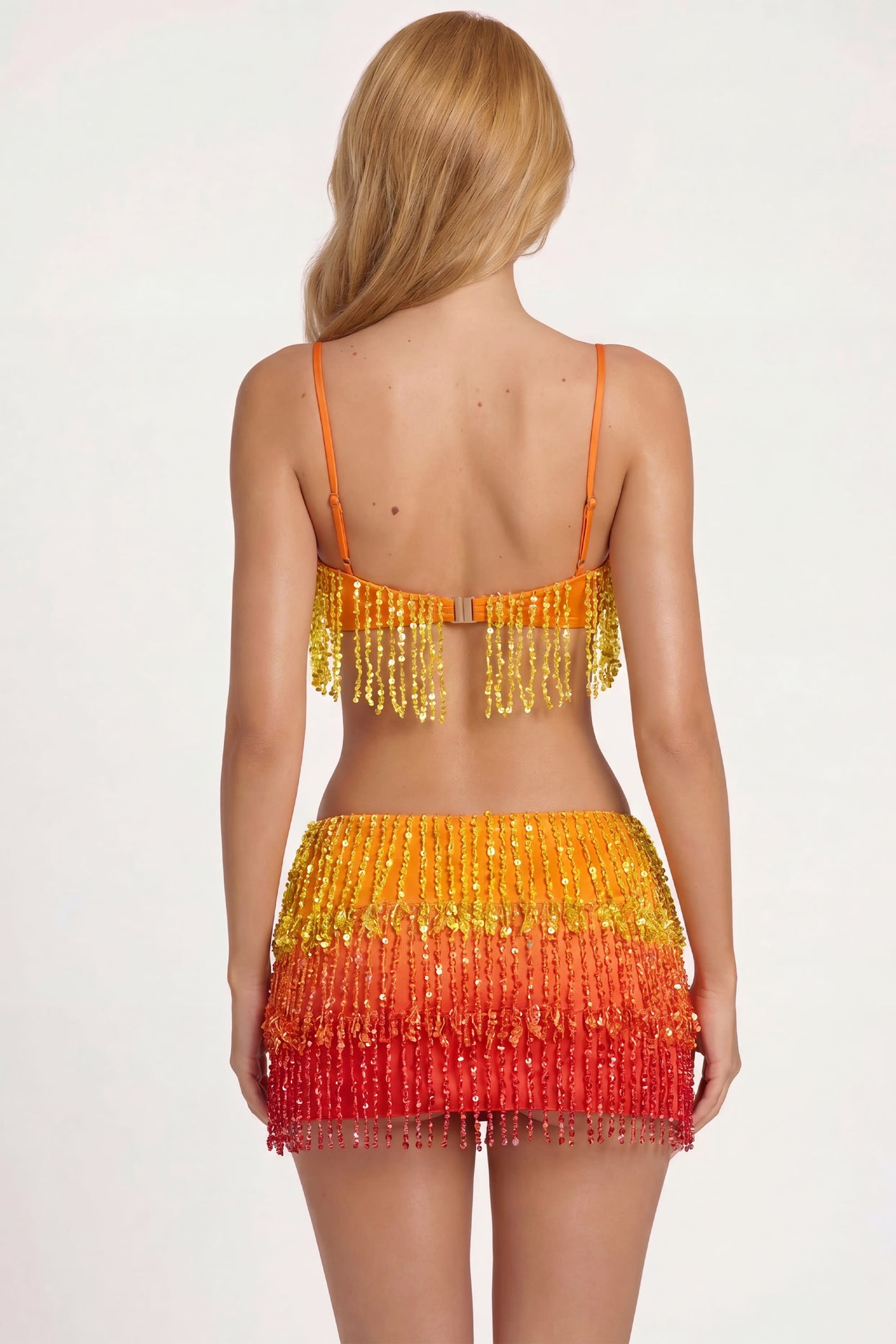 Fringed Low-Rise Mini Skirt in Orange Ombre - 3