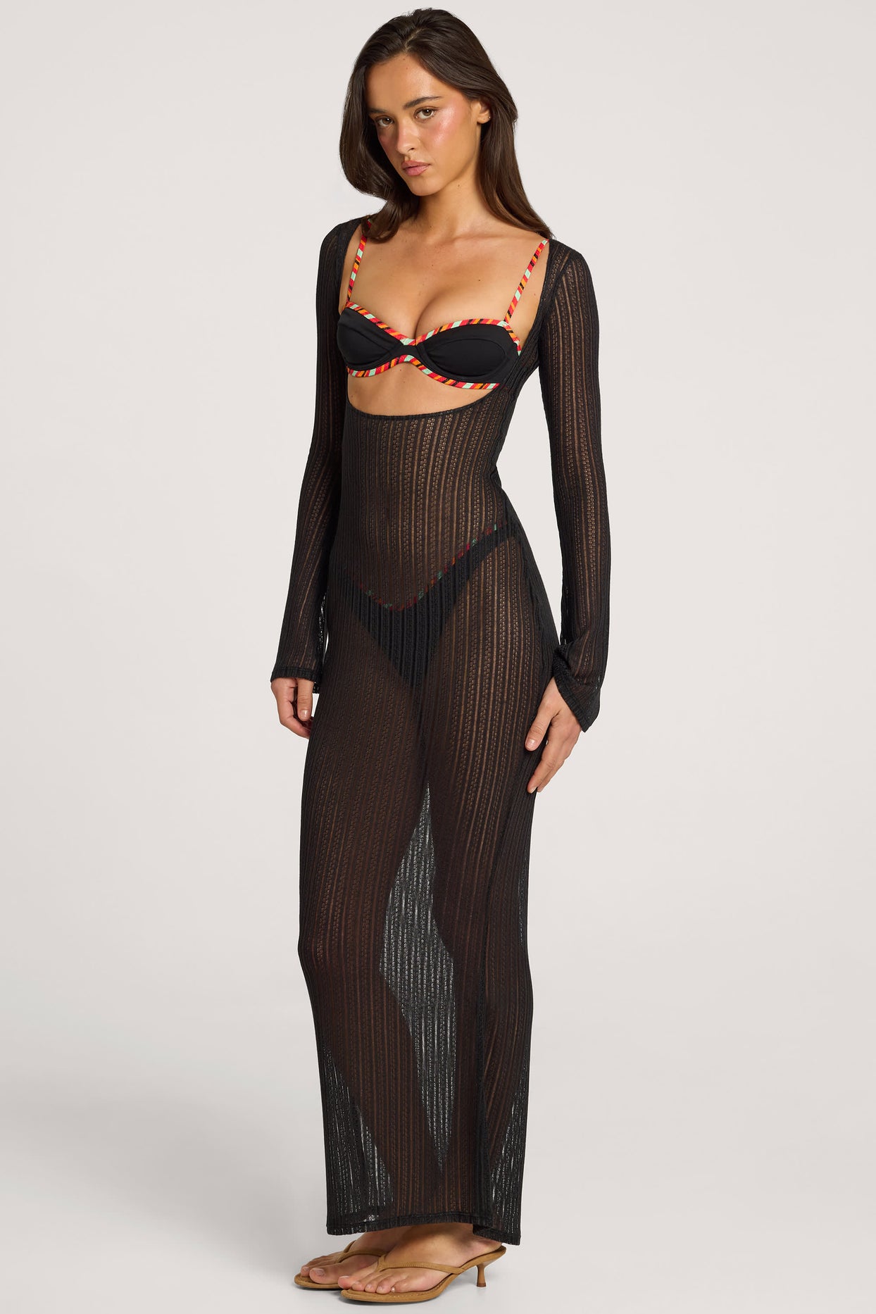 Open-Front Maxi Dress in Black - 5
