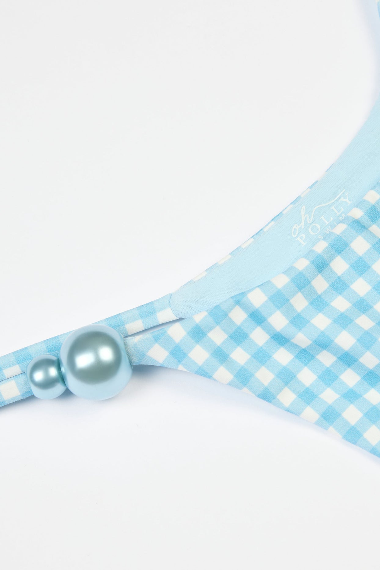 Side-Tie Thong Bikini Bottoms  in Blue Gingham Print - 5